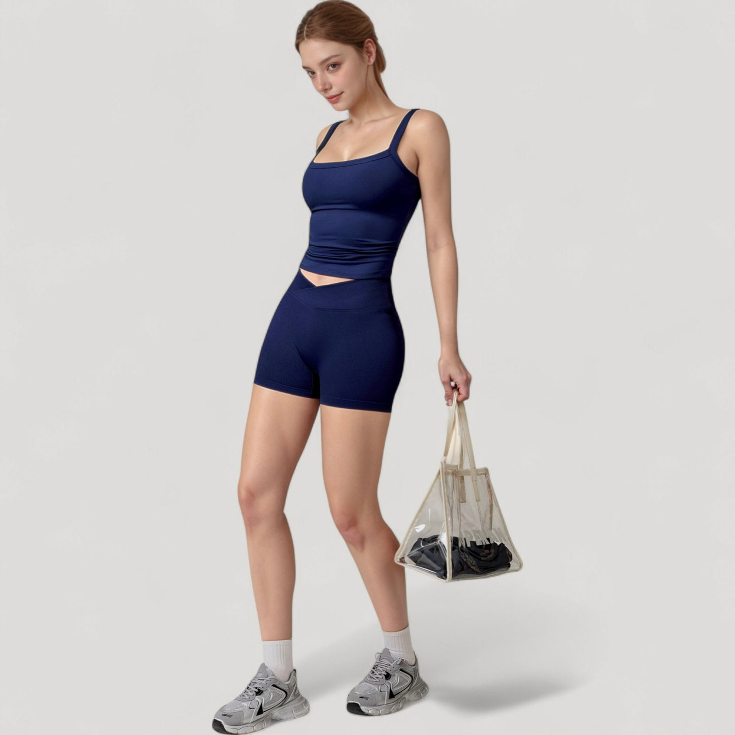 Anna-Kaci Active Women's High Waist Seamless Ribbed Biker Shorts with Crossover Waistband and Compression Fit