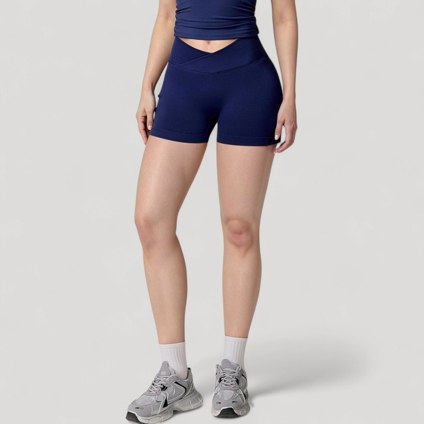 Anna-Kaci Active Women's High Waist Seamless Ribbed Biker Shorts with Crossover Waistband and Compression Fit