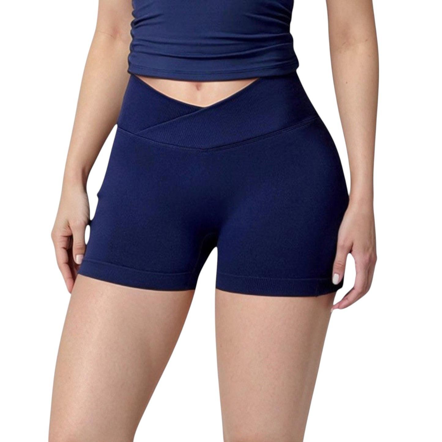 Anna-Kaci Active Women's High Waist Seamless Ribbed Biker Shorts with Crossover Waistband and Compression Fit