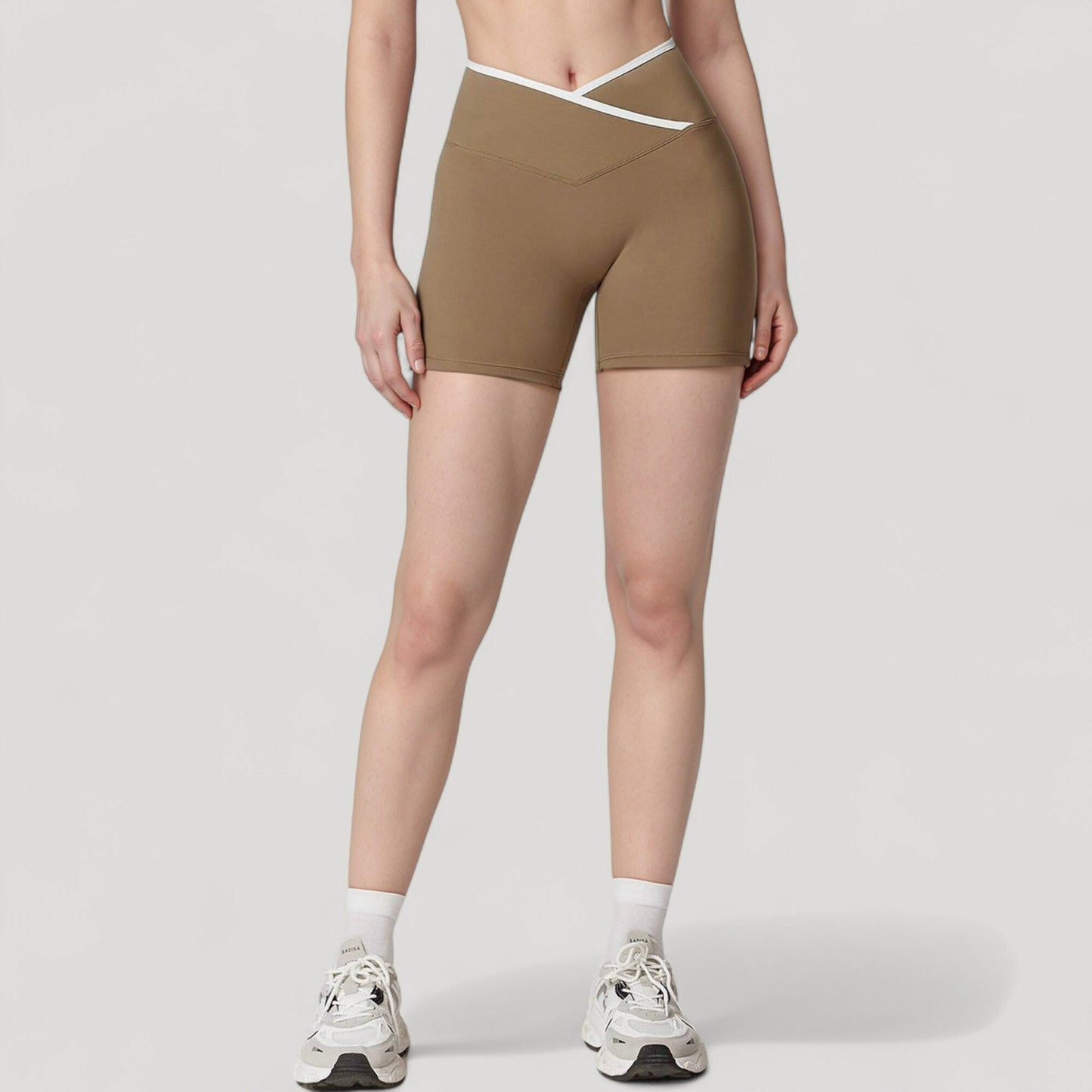 Anna-Kaci Active Women's High Waist Crossover Athletic Shorts with Stretch Fabric and Flattering V Front Waistband