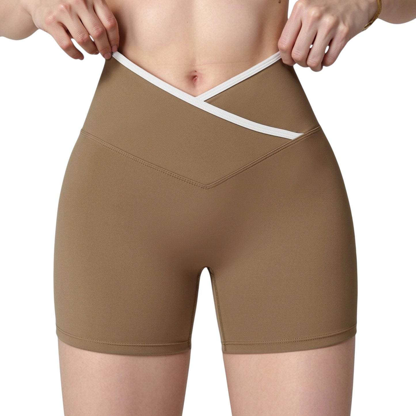 Anna-Kaci Active Women's High Waist Crossover Athletic Shorts with Stretch Fabric and Flattering V Front Waistband