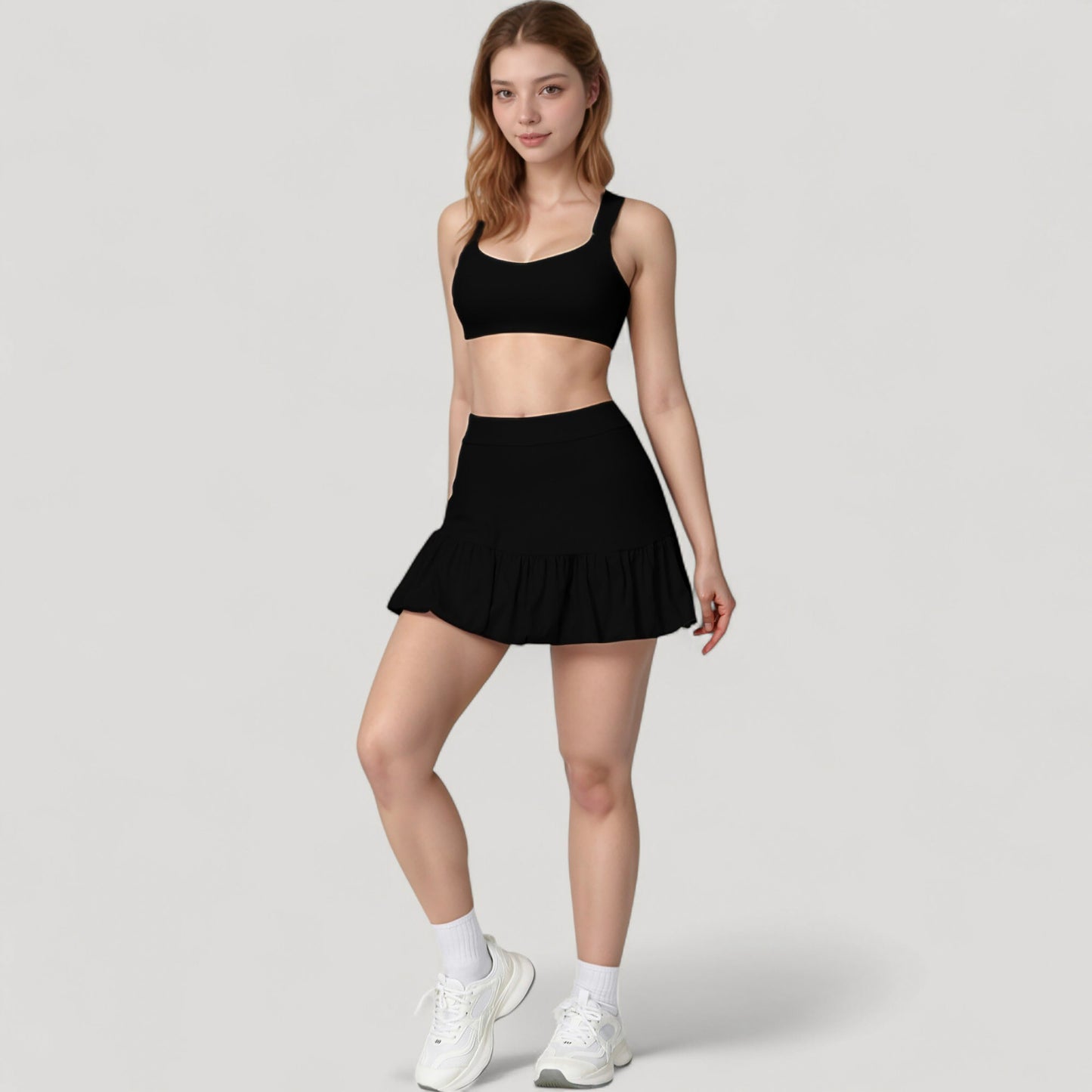 Anna-Kaci Active Women's Ruffle Hem High Waist Skort Built-In Shorts Stretch Waistband Flowy Lightweight Design