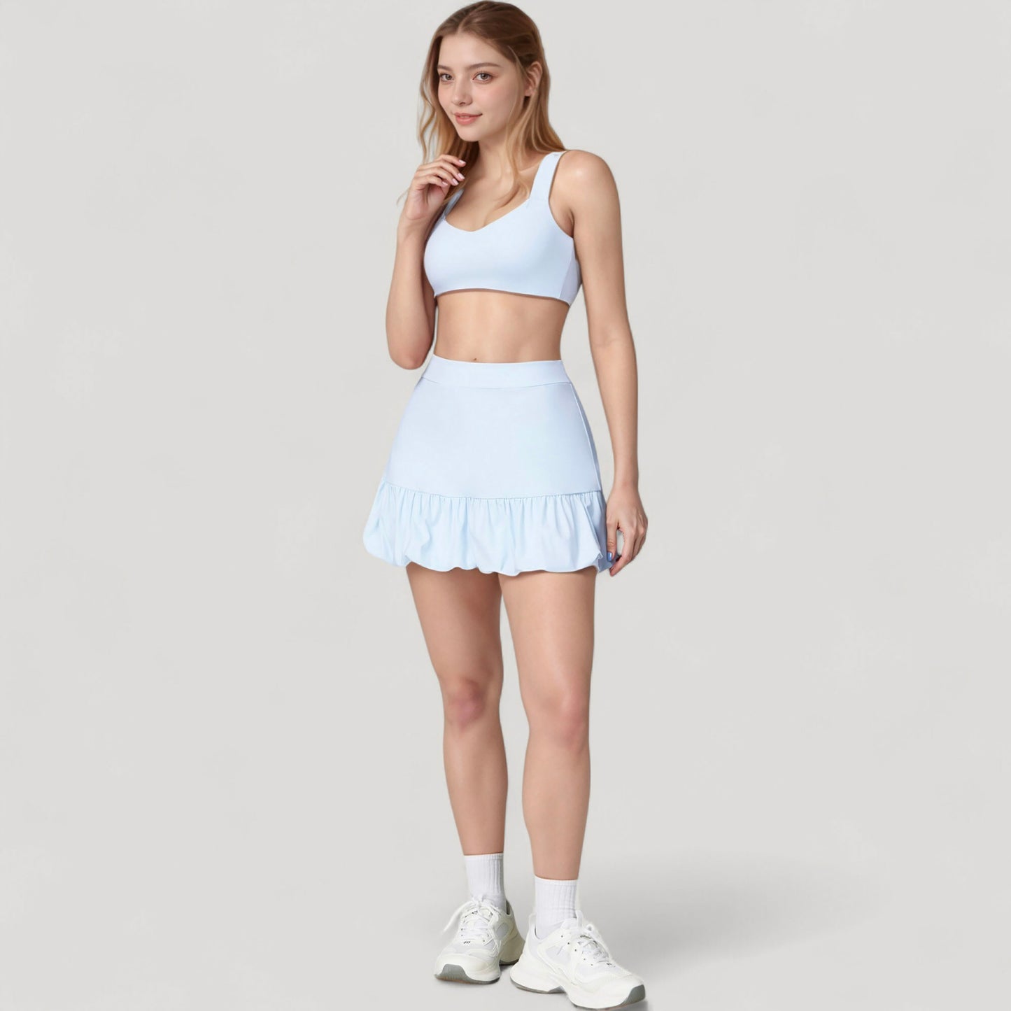 Anna-Kaci Active Women's Ruffle Hem High Waist Skort Built-In Shorts Stretch Waistband Flowy Lightweight Design
