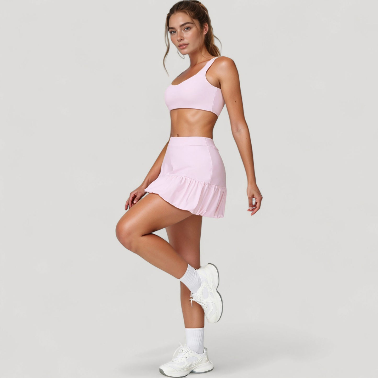Anna-Kaci Active Women's Ruffle Hem High Waist Skort Built-In Shorts Stretch Waistband Flowy Lightweight Design