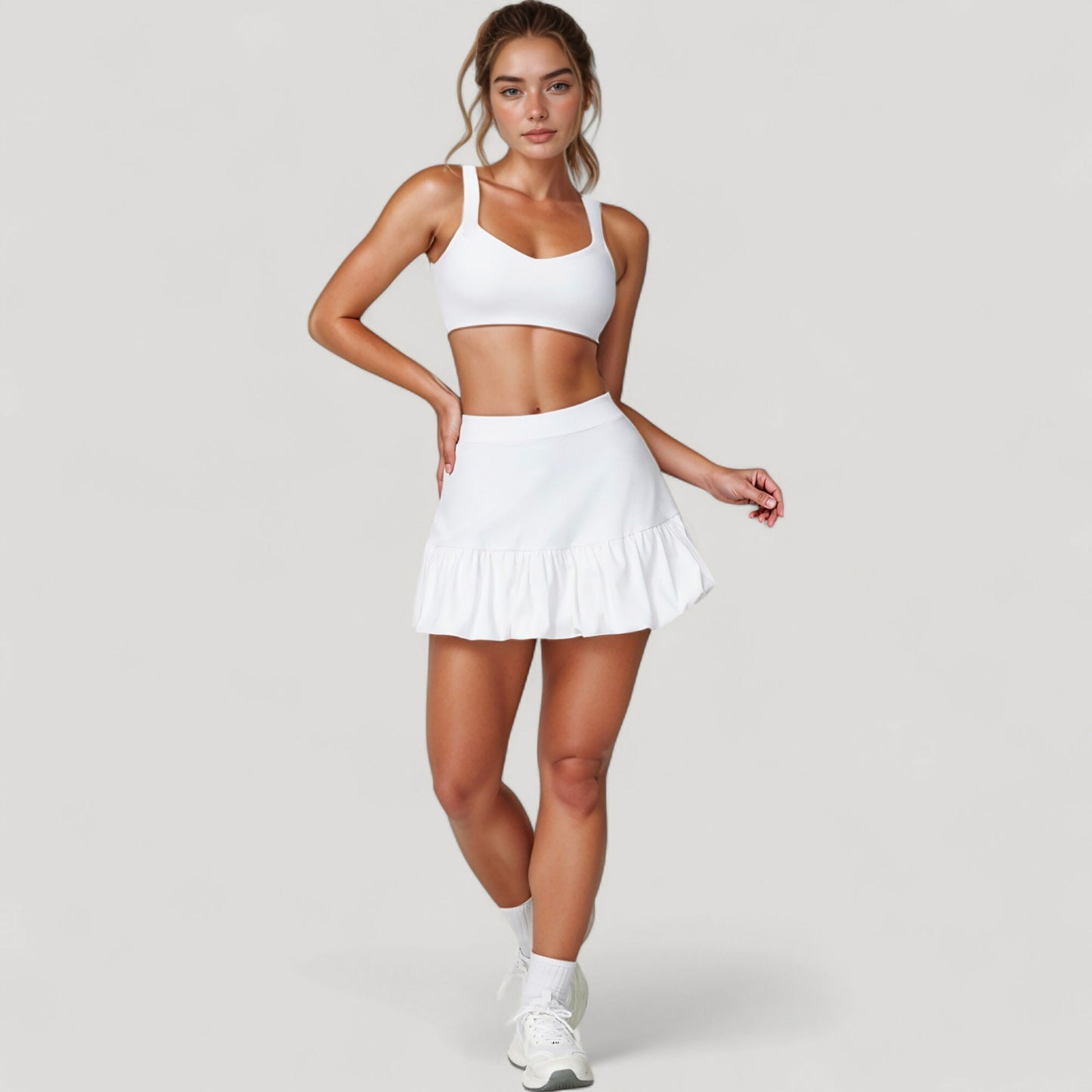Anna-Kaci Active Women's Ruffle Hem High Waist Skort Built-In Shorts Stretch Waistband Flowy Lightweight Design