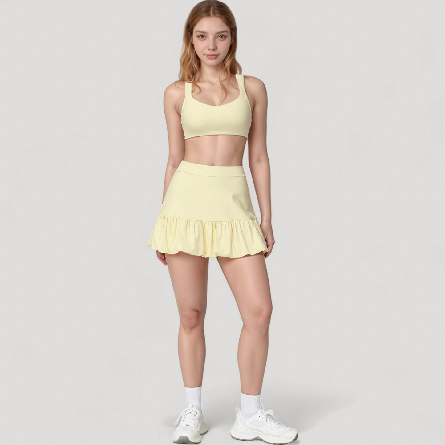 Anna-Kaci Active Women's Ruffle Hem High Waist Skort Built-In Shorts Stretch Waistband Flowy Lightweight Design