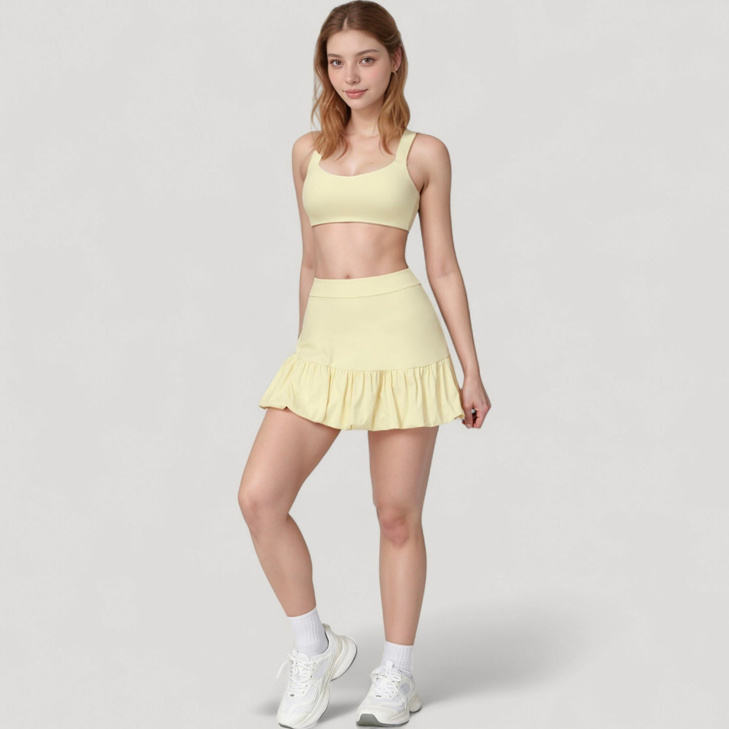 Anna-Kaci Active Women's Ruffle Hem High Waist Skort Built-In Shorts Stretch Waistband Flowy Lightweight Design