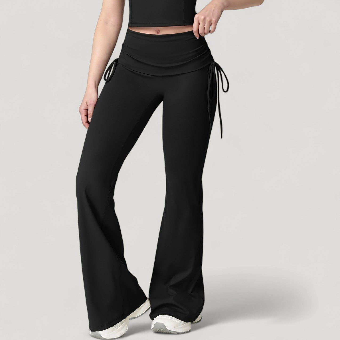 Anna-Kaci Active Women's Drawstring Ruched Waist Flared Leg Pants Stretch Fabric Active Yoga Lounge Bottoms