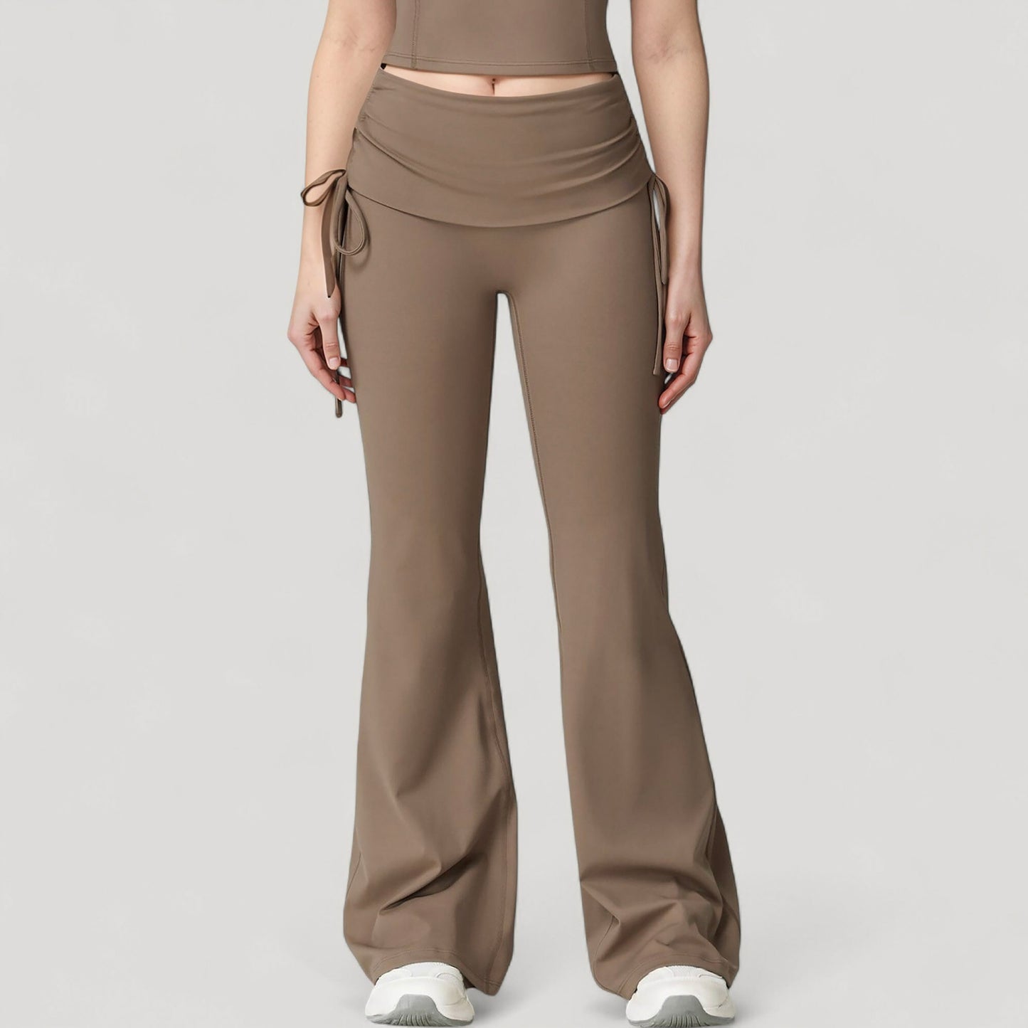 Anna-Kaci Active Women's Drawstring Ruched Waist Flared Leg Pants Stretch Fabric Active Yoga Lounge Bottoms