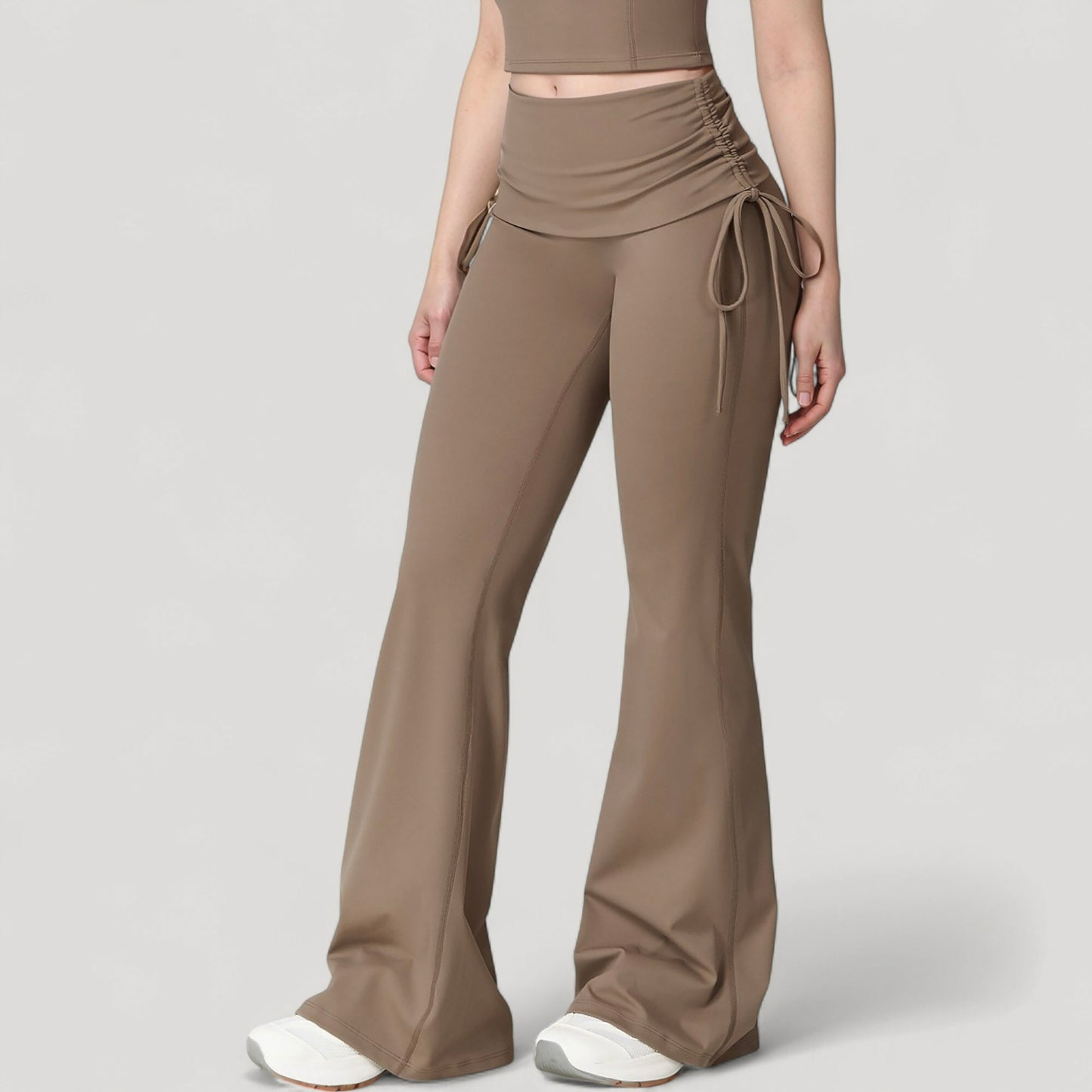Anna-Kaci Active Women's Drawstring Ruched Waist Flared Leg Pants Stretch Fabric Active Yoga Lounge Bottoms