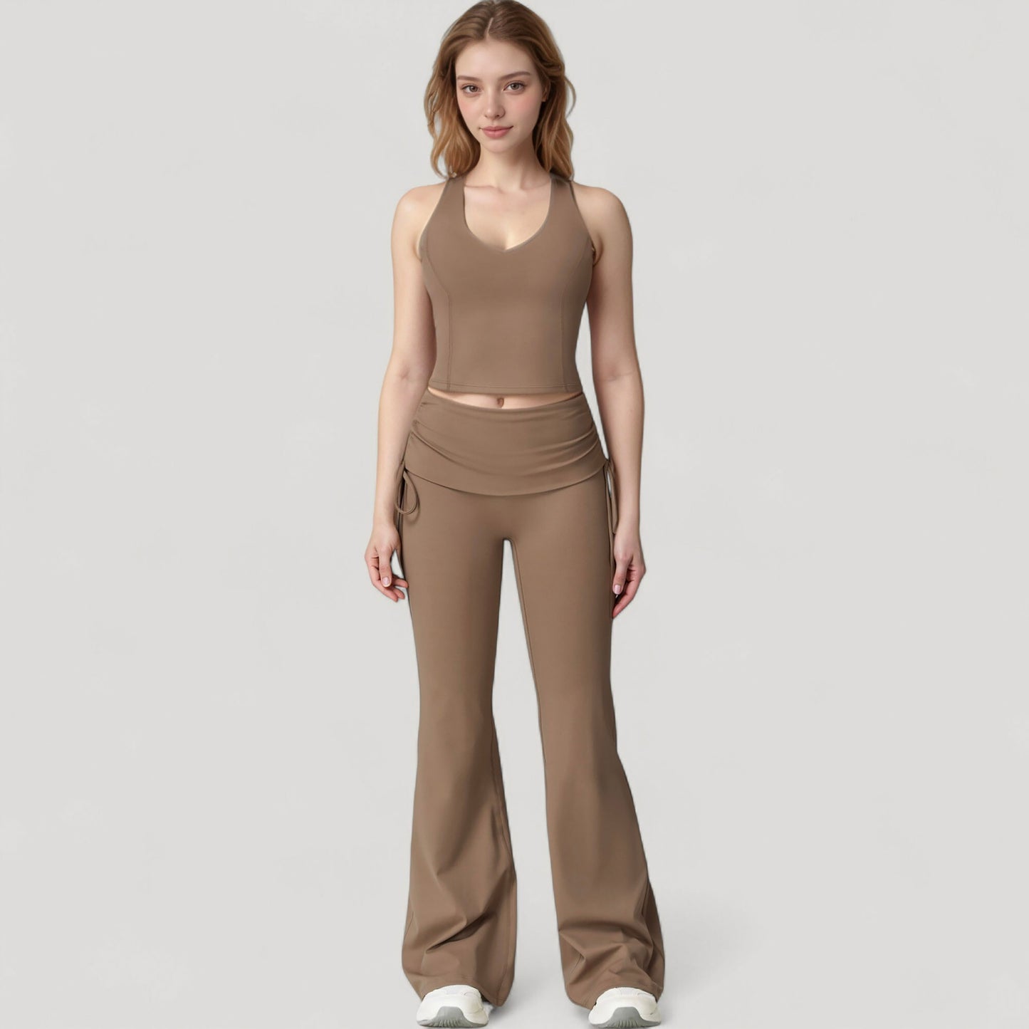 Anna-Kaci Active Women's Drawstring Ruched Waist Flared Leg Pants Stretch Fabric Active Yoga Lounge Bottoms