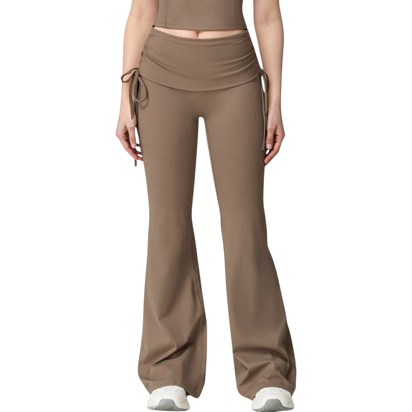 Anna-Kaci Active Women's Drawstring Ruched Waist Flared Leg Pants Stretch Fabric Active Yoga Lounge Bottoms