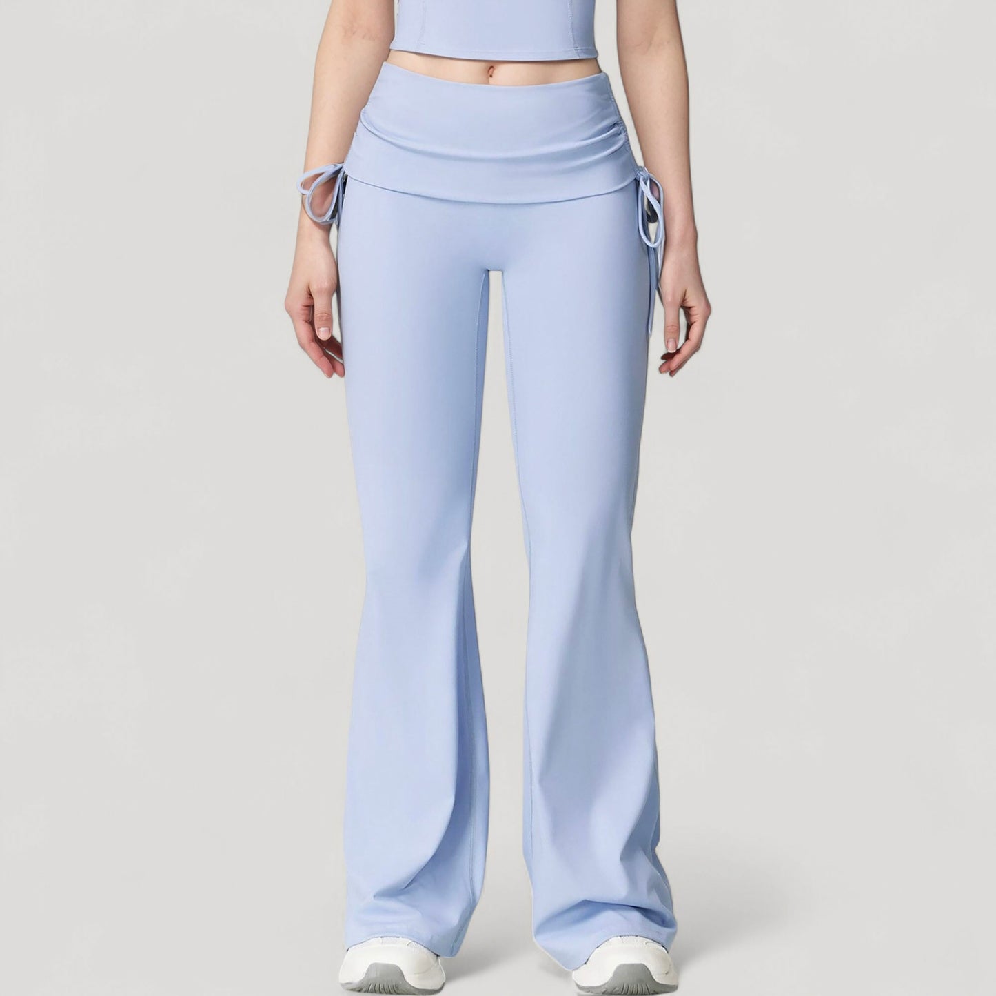 Anna-Kaci Active Women's Drawstring Ruched Waist Flared Leg Pants Stretch Fabric Active Yoga Lounge Bottoms