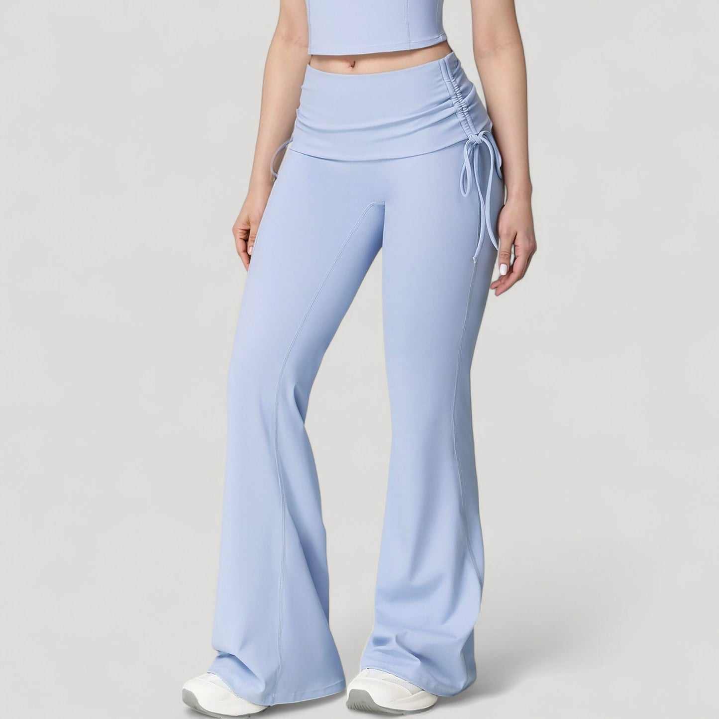 Anna-Kaci Active Women's Drawstring Ruched Waist Flared Leg Pants Stretch Fabric Active Yoga Lounge Bottoms