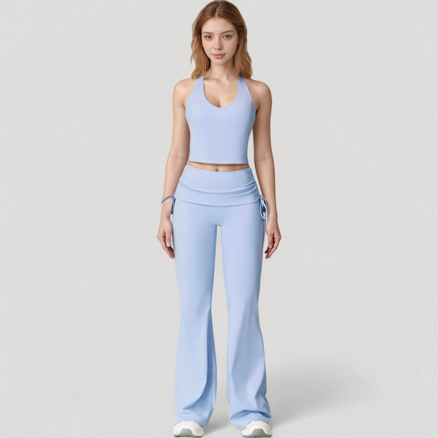 Anna-Kaci Active Women's Drawstring Ruched Waist Flared Leg Pants Stretch Fabric Active Yoga Lounge Bottoms