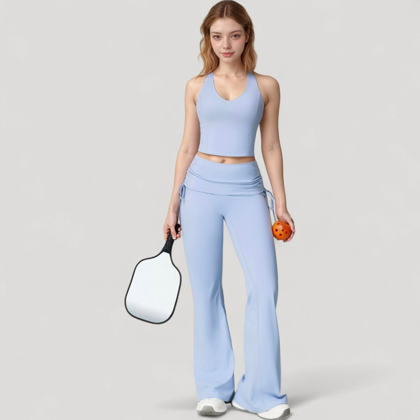 Anna-Kaci Active Women's Drawstring Ruched Waist Flared Leg Pants Stretch Fabric Active Yoga Lounge Bottoms