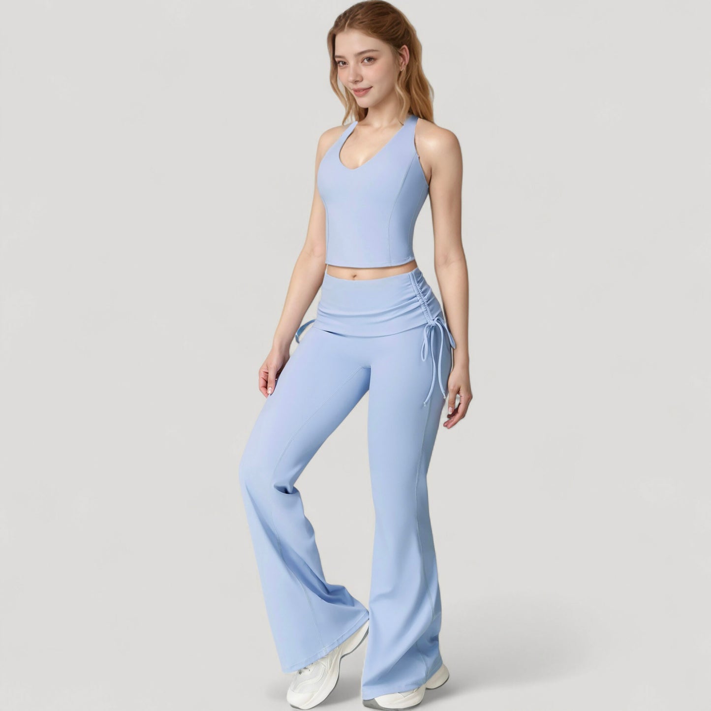 Anna-Kaci Active Women's Drawstring Ruched Waist Flared Leg Pants Stretch Fabric Active Yoga Lounge Bottoms