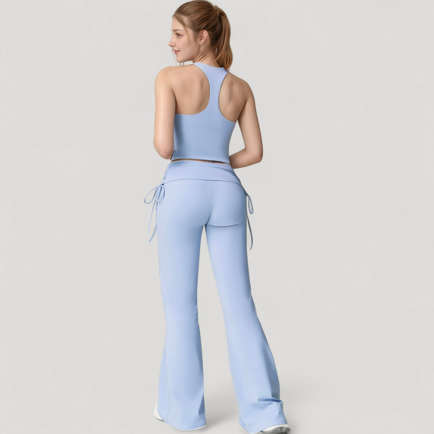 Anna-Kaci Active Women's Drawstring Ruched Waist Flared Leg Pants Stretch Fabric Active Yoga Lounge Bottoms