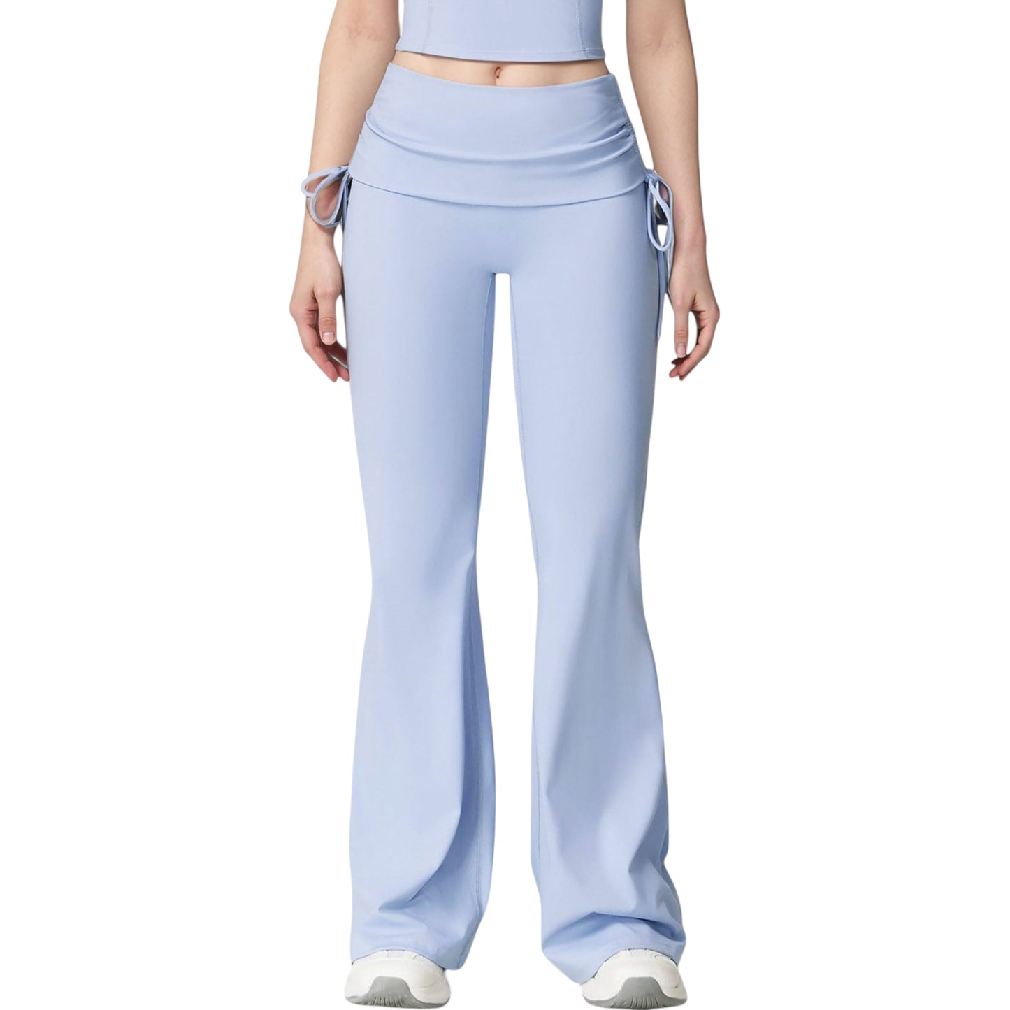 Anna-Kaci Active Women's Drawstring Ruched Waist Flared Leg Pants Stretch Fabric Active Yoga Lounge Bottoms