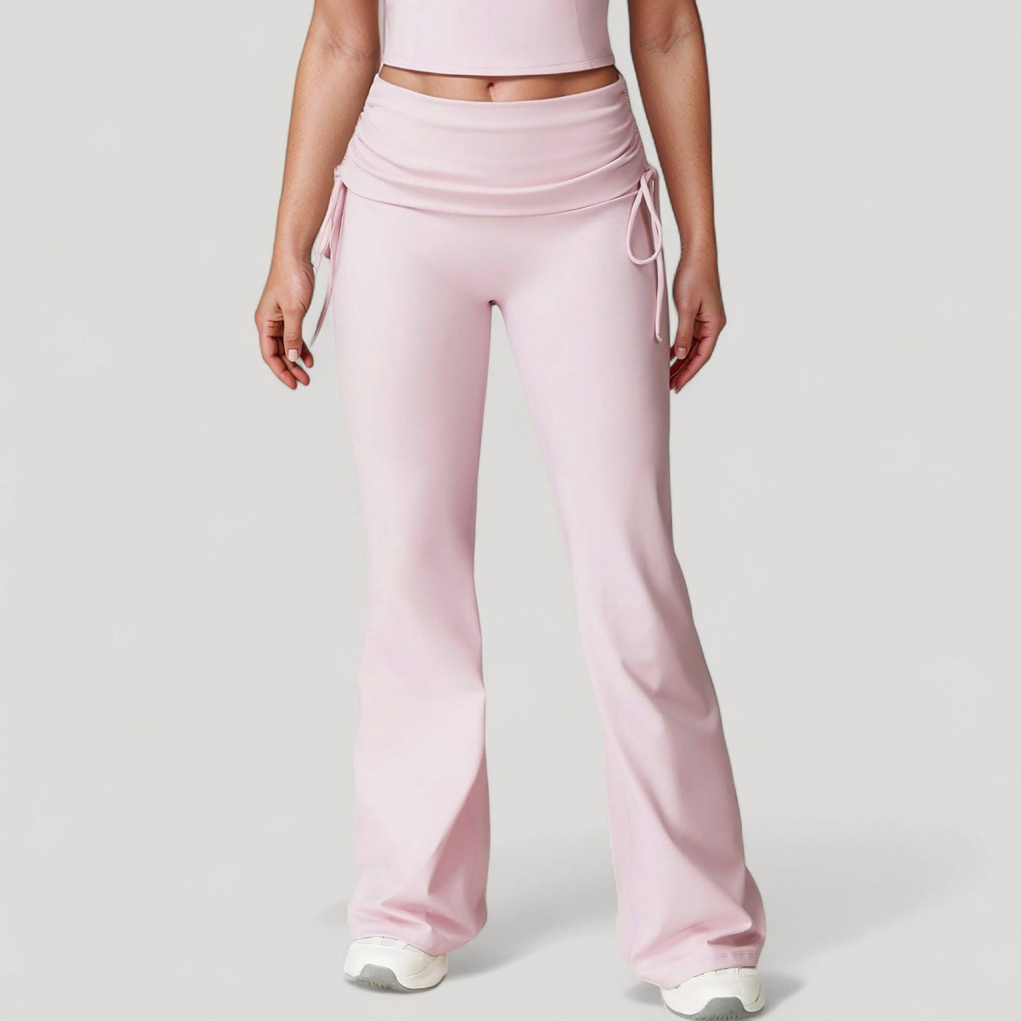Anna-Kaci Active Women's Drawstring Ruched Waist Flared Leg Pants Stretch Fabric Active Yoga Lounge Bottoms