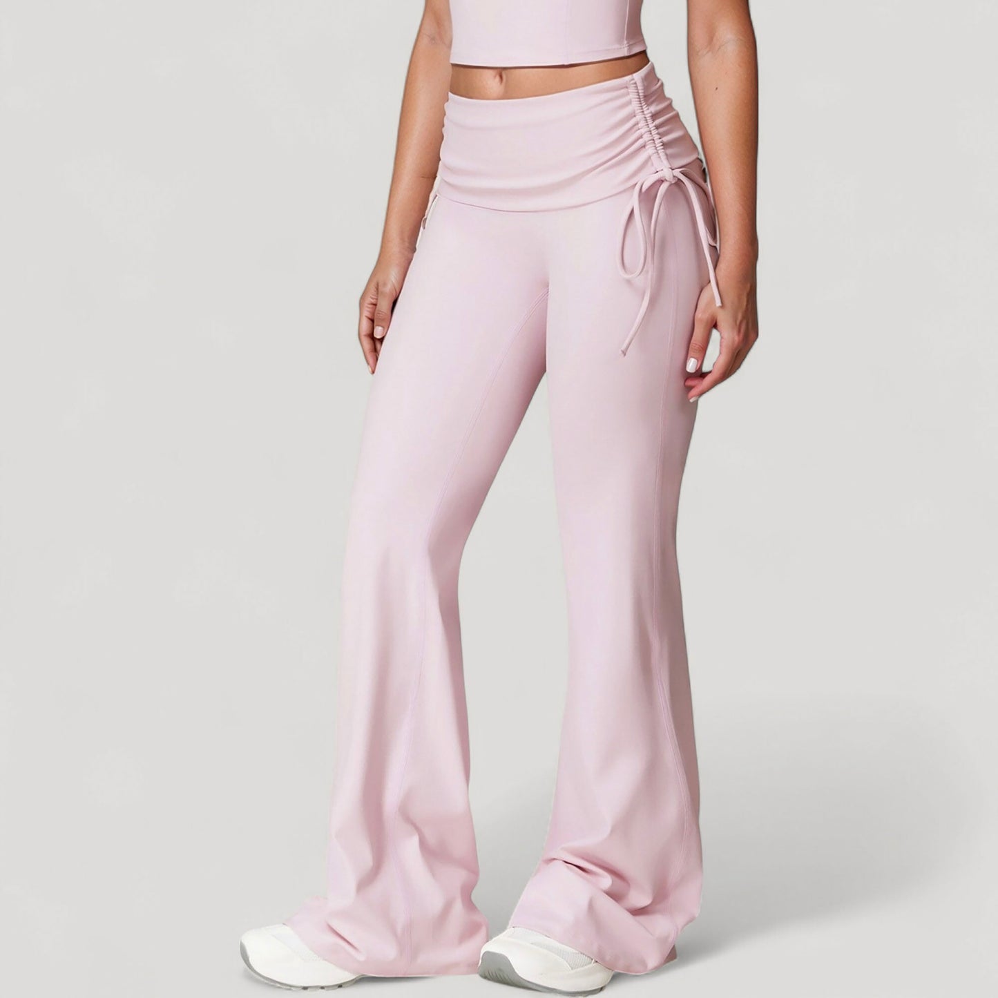 Anna-Kaci Active Women's Drawstring Ruched Waist Flared Leg Pants Stretch Fabric Active Yoga Lounge Bottoms