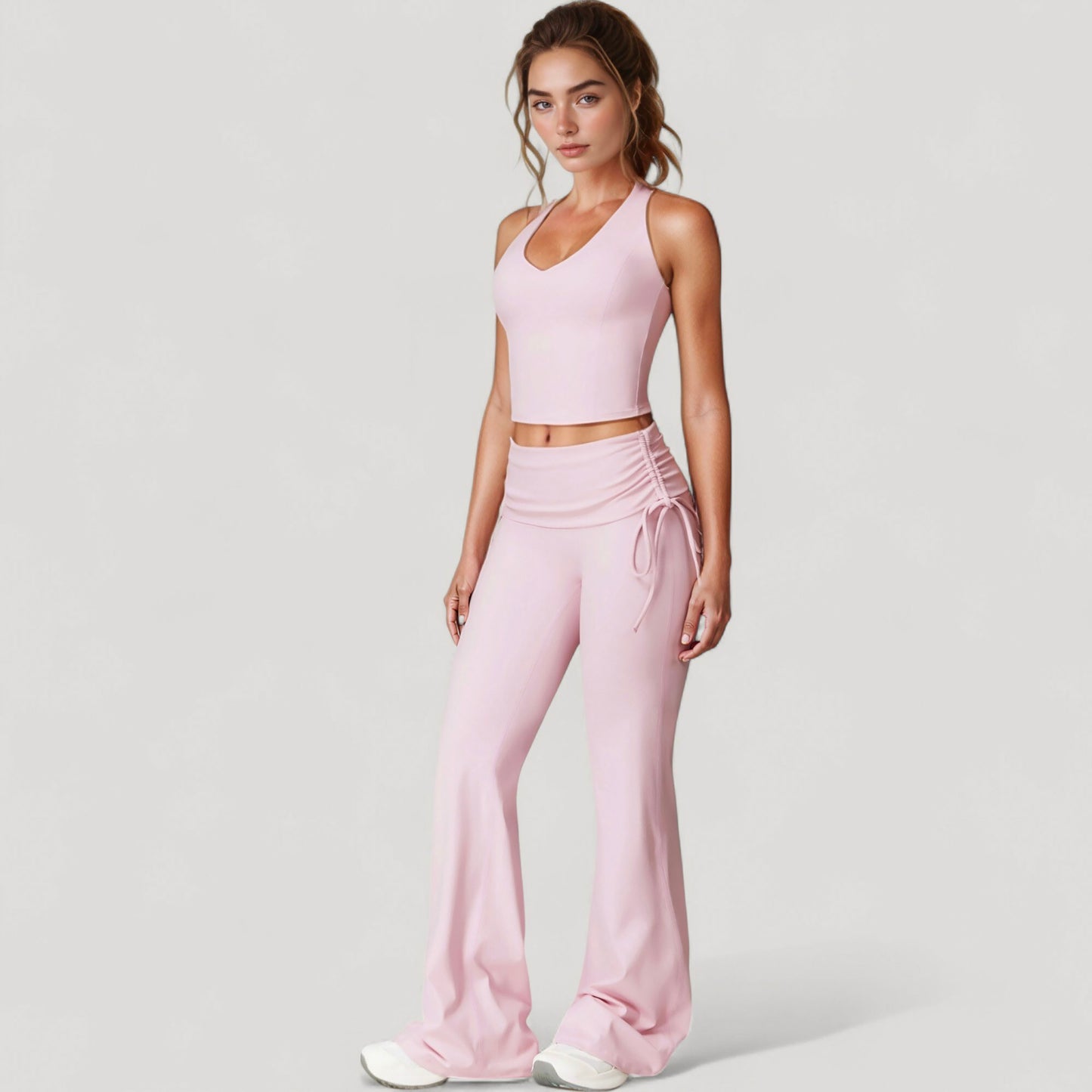Anna-Kaci Active Women's Drawstring Ruched Waist Flared Leg Pants Stretch Fabric Active Yoga Lounge Bottoms
