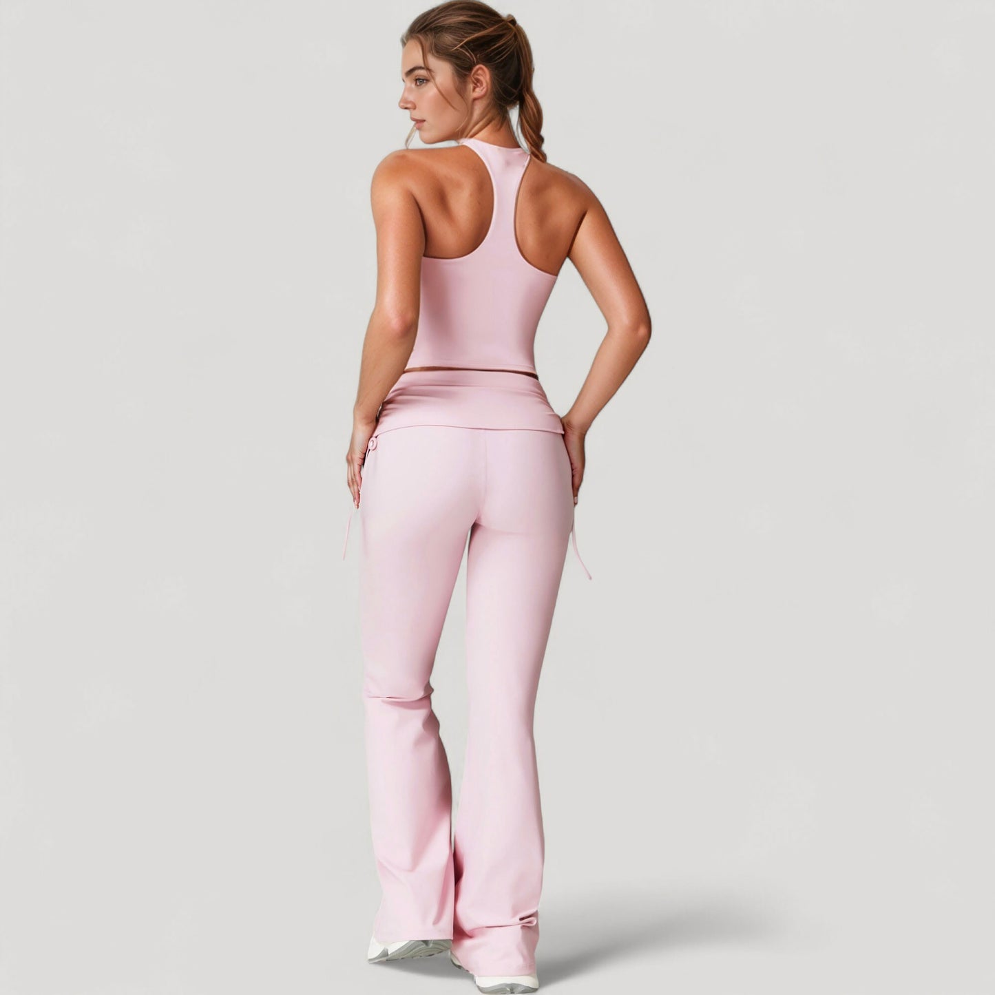 Anna-Kaci Active Women's Drawstring Ruched Waist Flared Leg Pants Stretch Fabric Active Yoga Lounge Bottoms