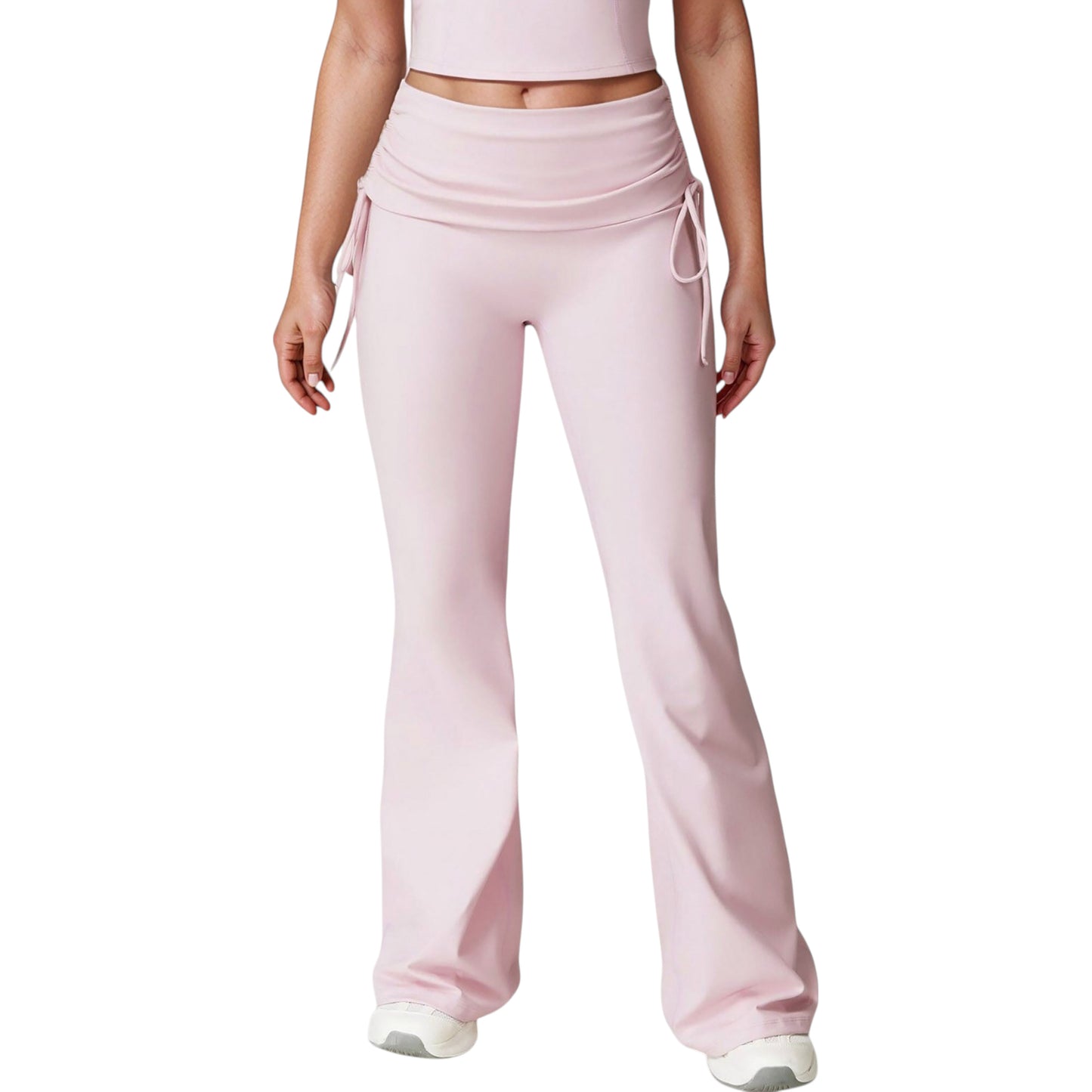 Anna-Kaci Active Women's Drawstring Ruched Waist Flared Leg Pants Stretch Fabric Active Yoga Lounge Bottoms