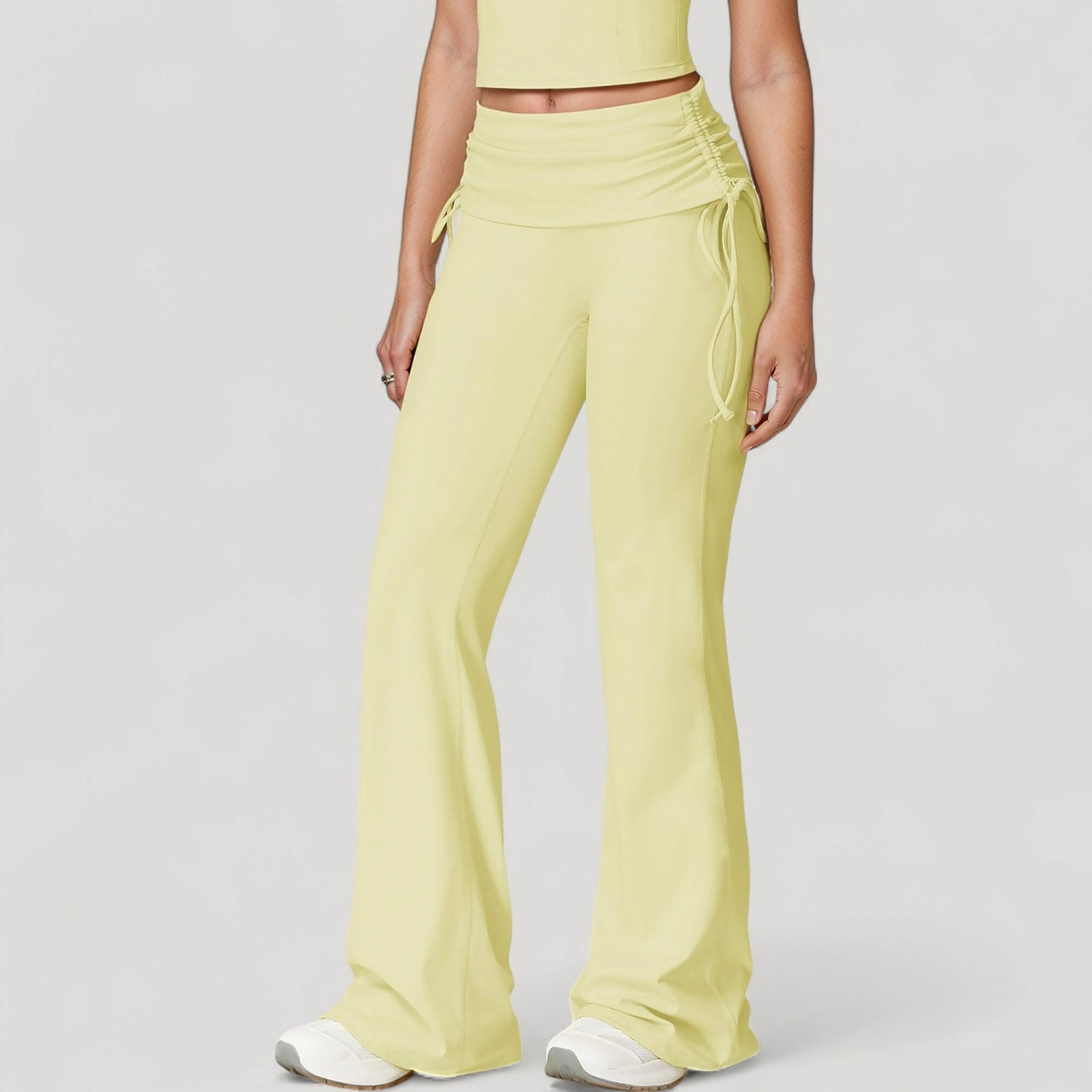Anna-Kaci Active Women's Drawstring Ruched Waist Flared Leg Pants Stretch Fabric Active Yoga Lounge Bottoms