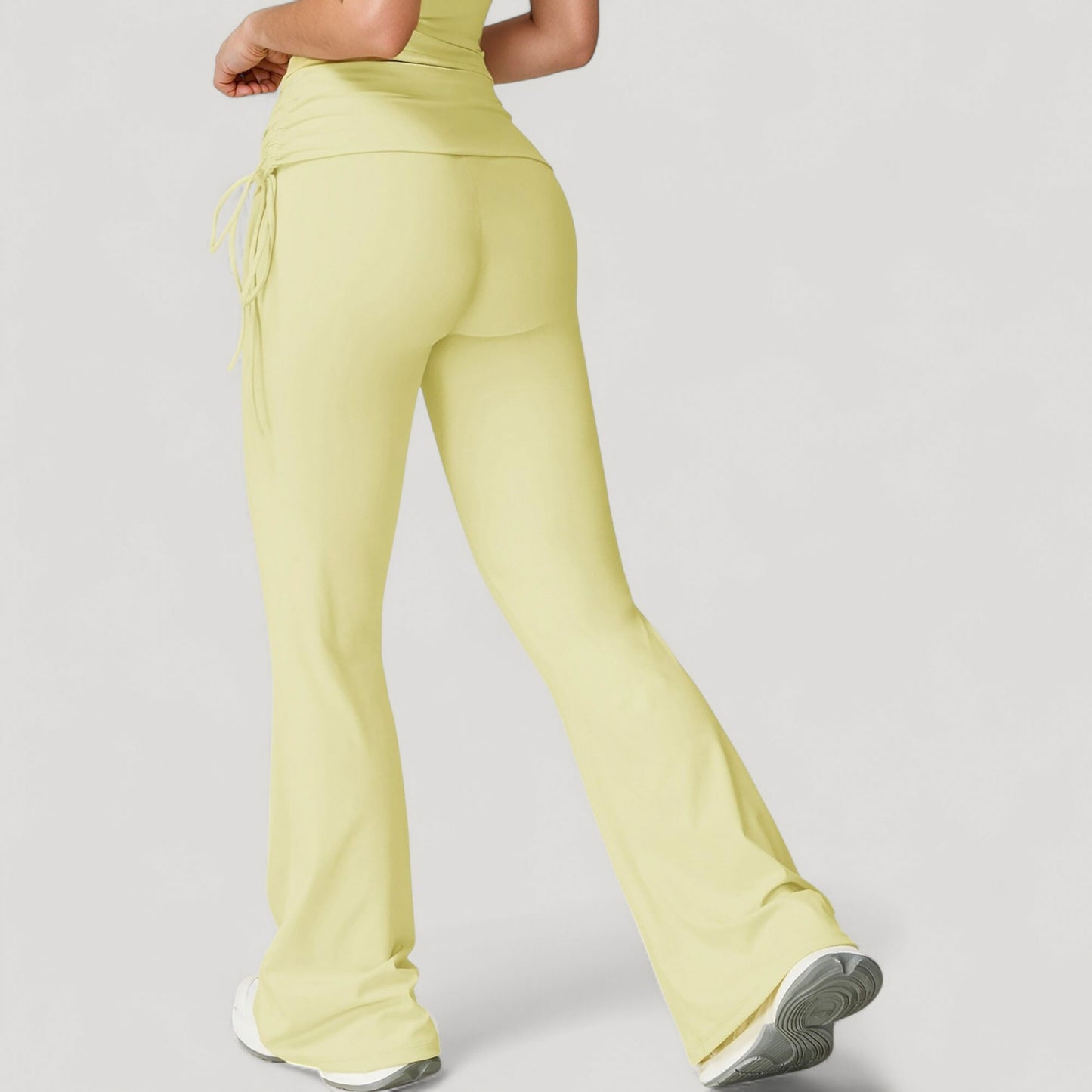 Anna-Kaci Active Women's Drawstring Ruched Waist Flared Leg Pants Stretch Fabric Active Yoga Lounge Bottoms