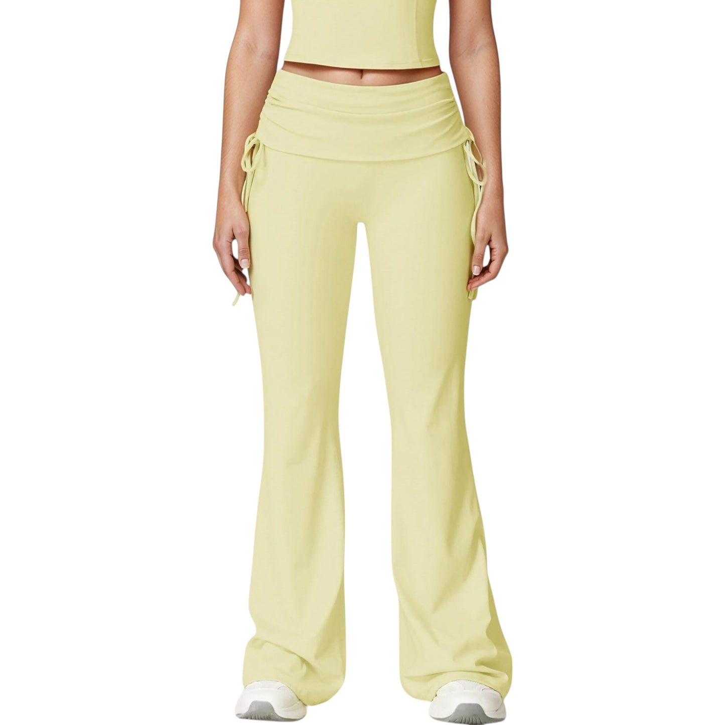 Anna-Kaci Active Women's Drawstring Ruched Waist Flared Leg Pants Stretch Fabric Active Yoga Lounge Bottoms