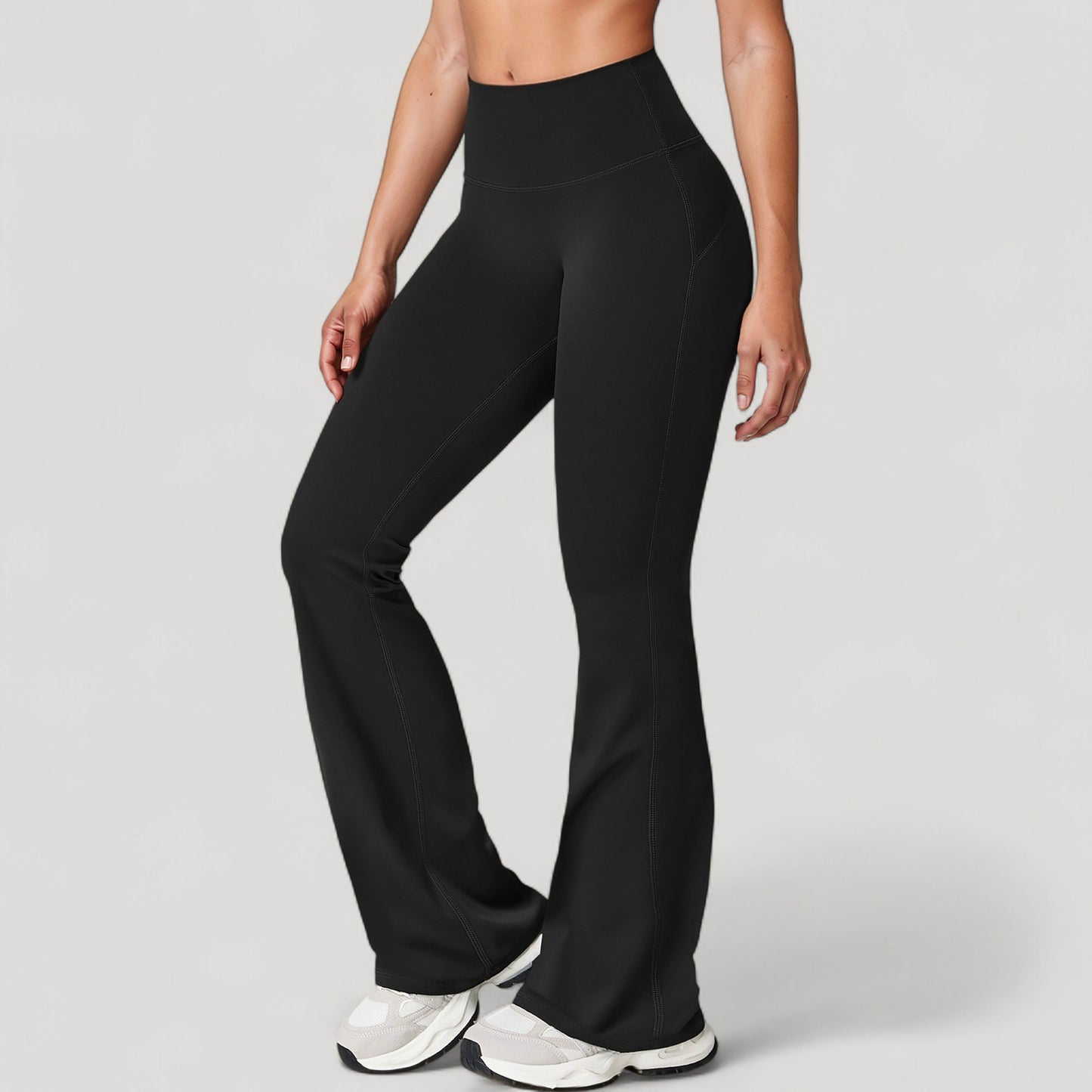 Anna-Kaci Active Women's High Waist Flared Leg Stretch Pants Smooth Fabric Seamless Waistband Active Lounge Bottoms