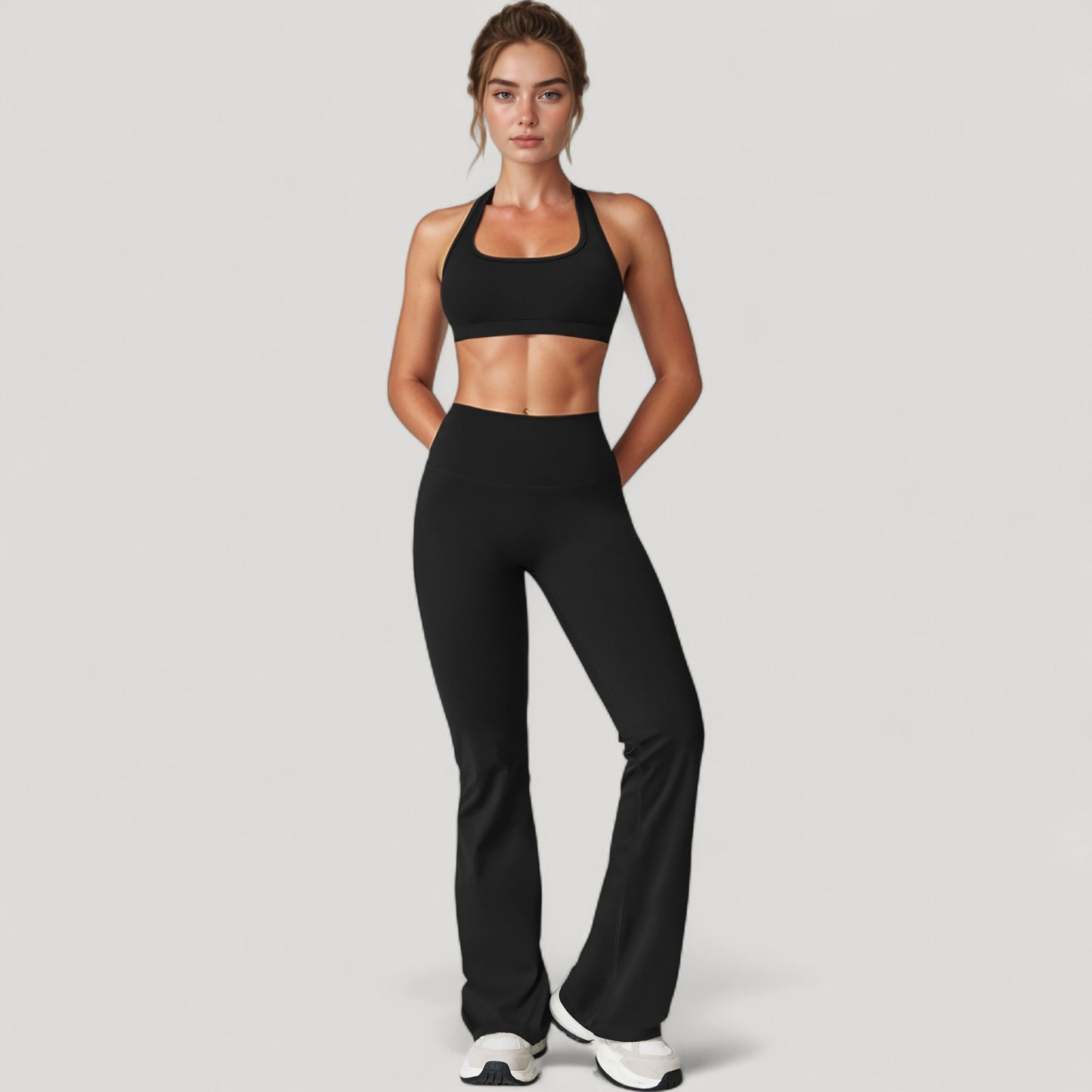 Anna-Kaci Active Women's High Waist Flared Leg Stretch Pants Smooth Fabric Seamless Waistband Active Lounge Bottoms