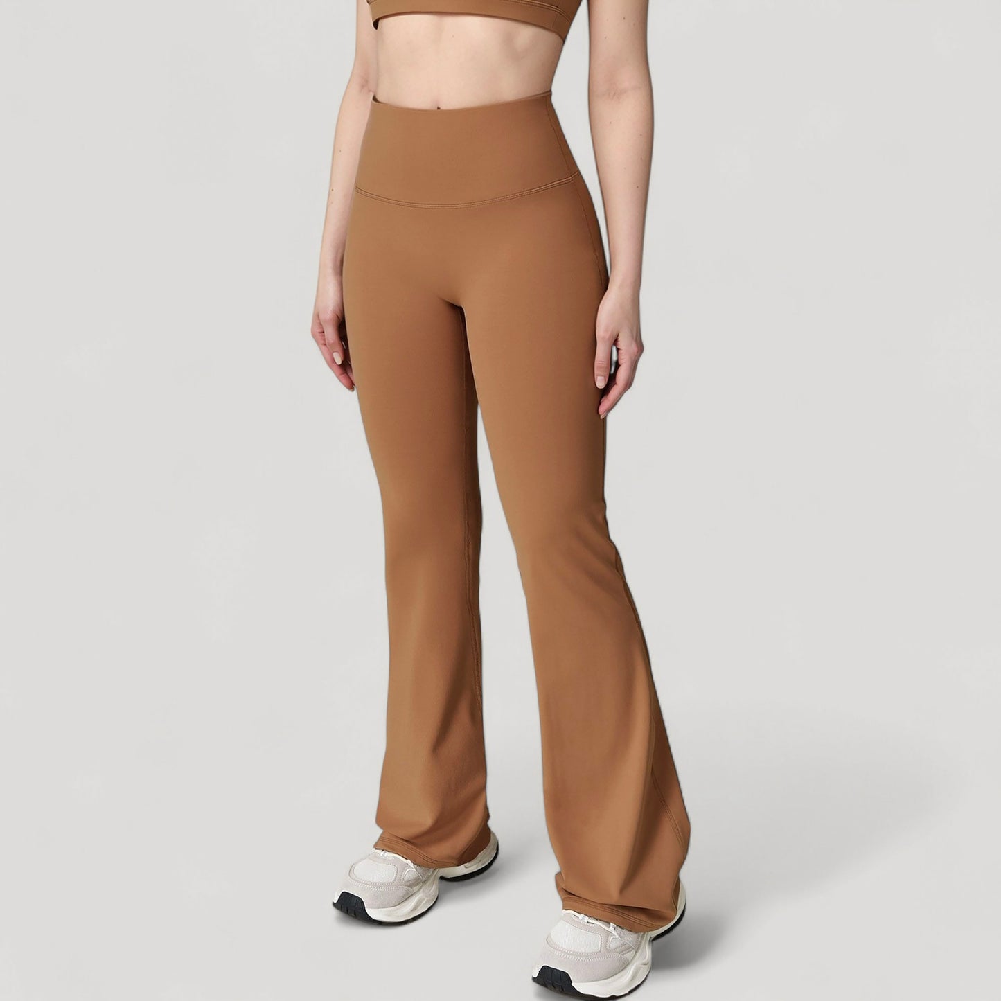 Anna-Kaci Active Women's High Waist Flared Leg Stretch Pants Smooth Fabric Seamless Waistband Active Lounge Bottoms