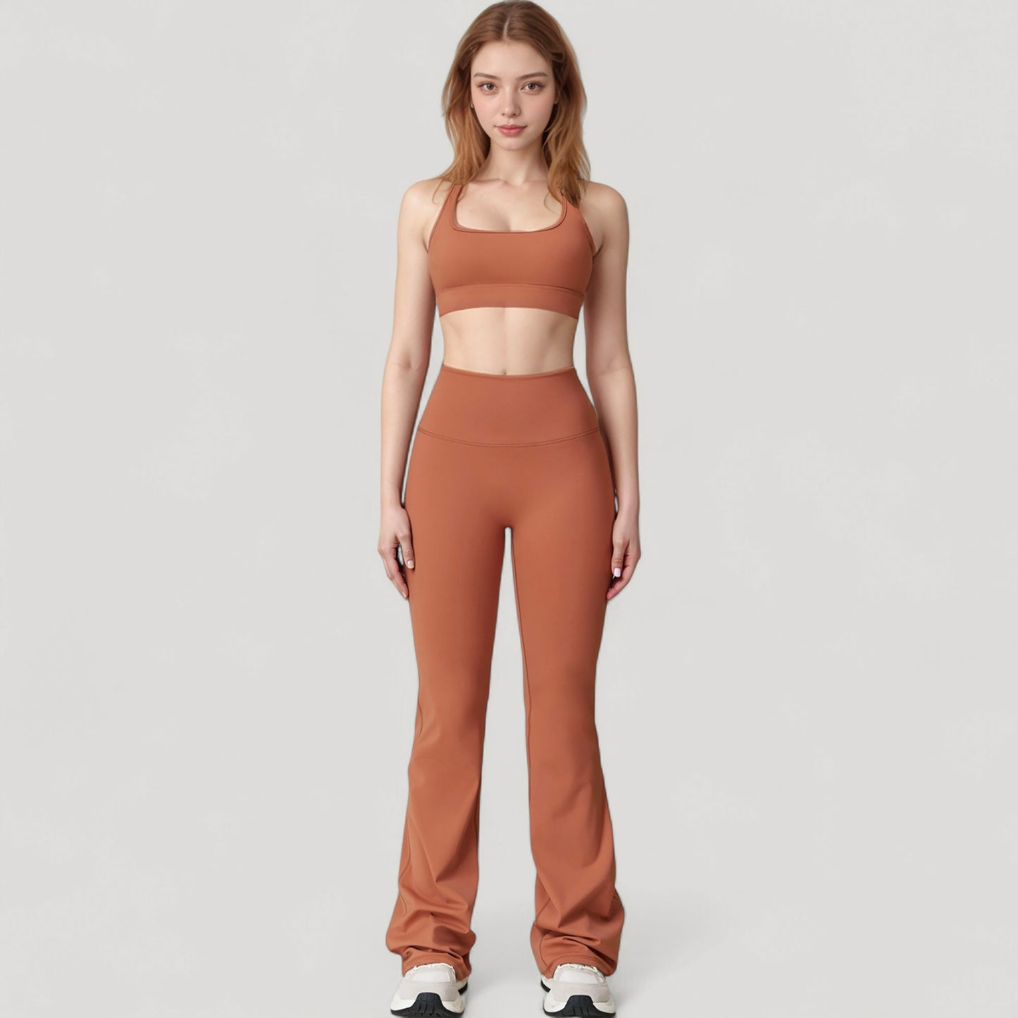 Anna-Kaci Active Women's High Waist Flared Leg Stretch Pants Smooth Fabric Seamless Waistband Active Lounge Bottoms