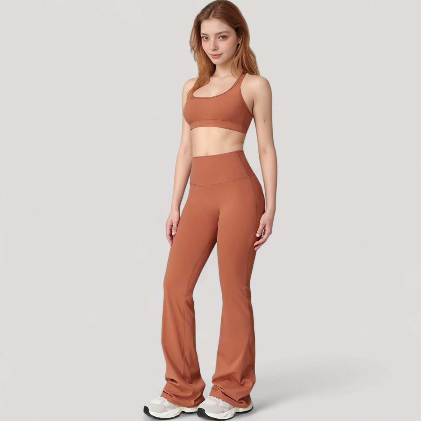 Anna-Kaci Active Women's High Waist Flared Leg Stretch Pants Smooth Fabric Seamless Waistband Active Lounge Bottoms