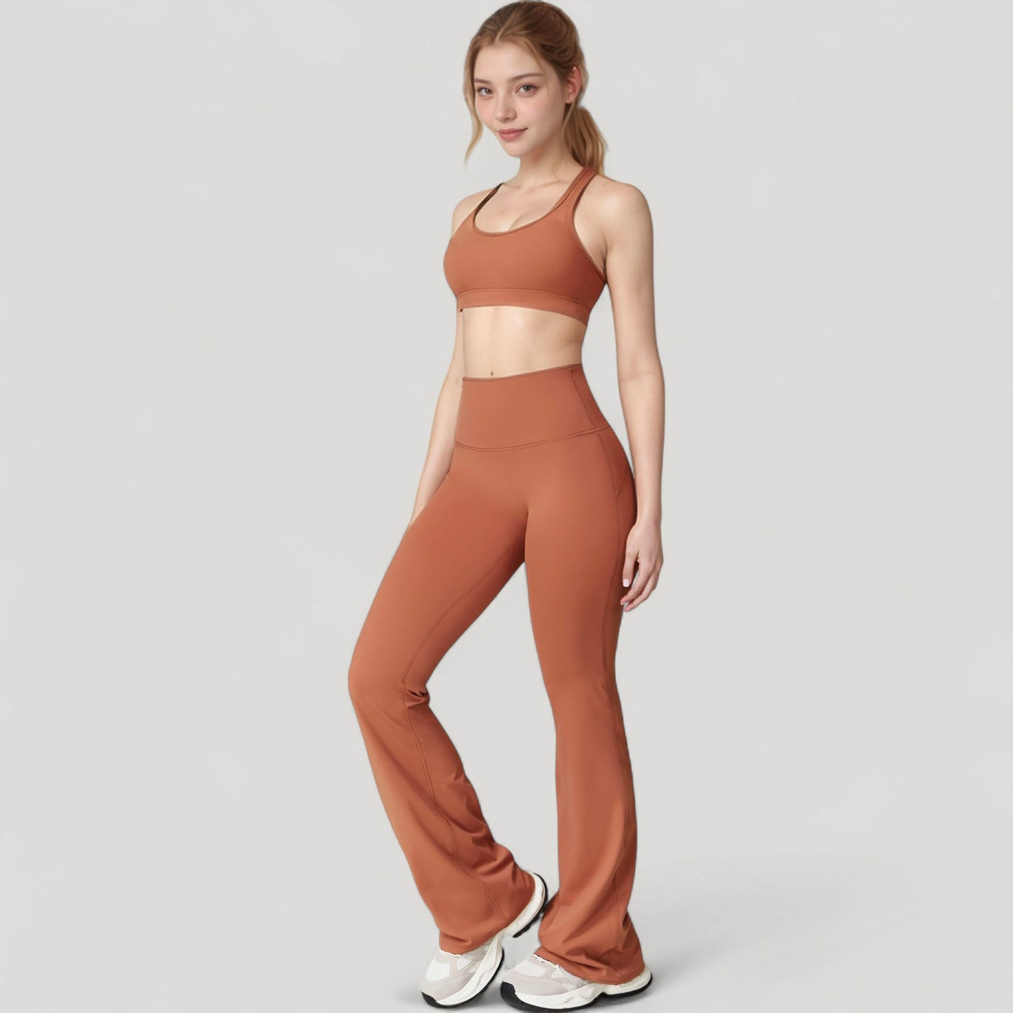 Anna-Kaci Active Women's High Waist Flared Leg Stretch Pants Smooth Fabric Seamless Waistband Active Lounge Bottoms