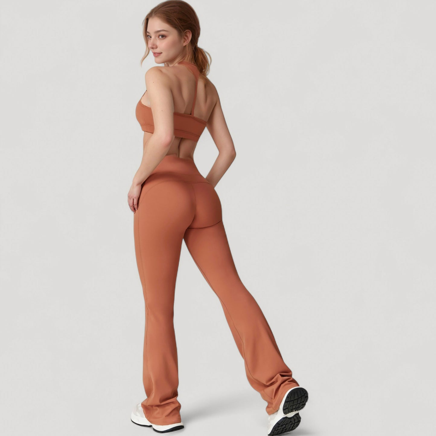 Anna-Kaci Active Women's High Waist Flared Leg Stretch Pants Smooth Fabric Seamless Waistband Active Lounge Bottoms