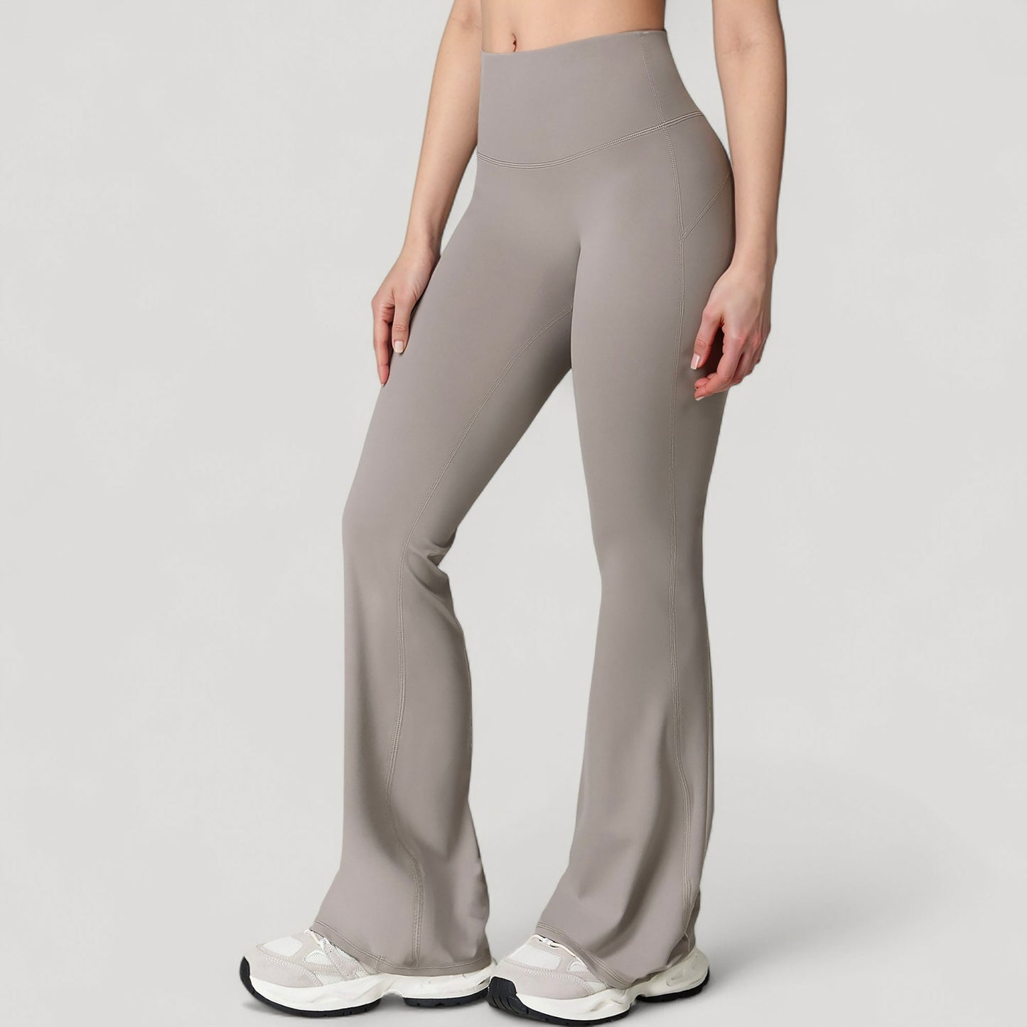 Anna-Kaci Active Women's High Waist Flared Leg Stretch Pants Smooth Fabric Seamless Waistband Active Lounge Bottoms