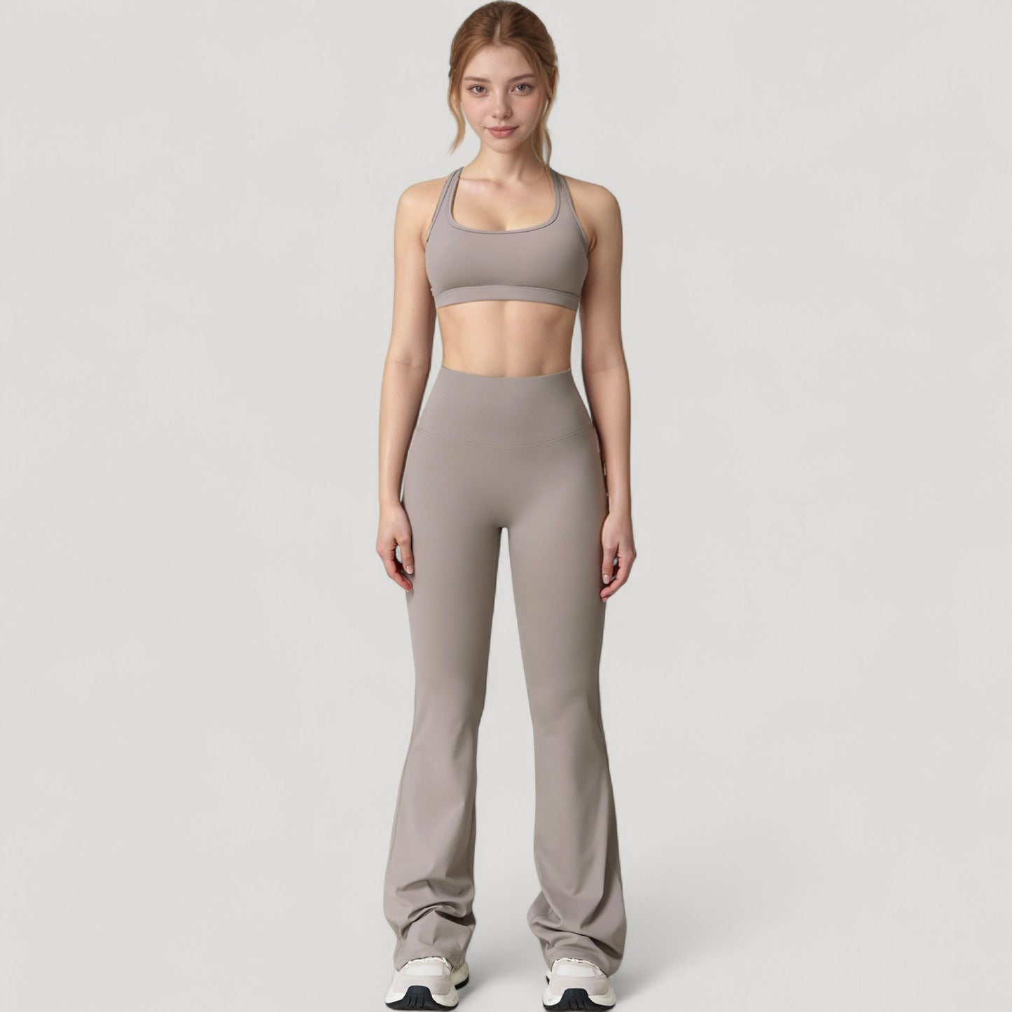 Anna-Kaci Active Women's High Waist Flared Leg Stretch Pants Smooth Fabric Seamless Waistband Active Lounge Bottoms