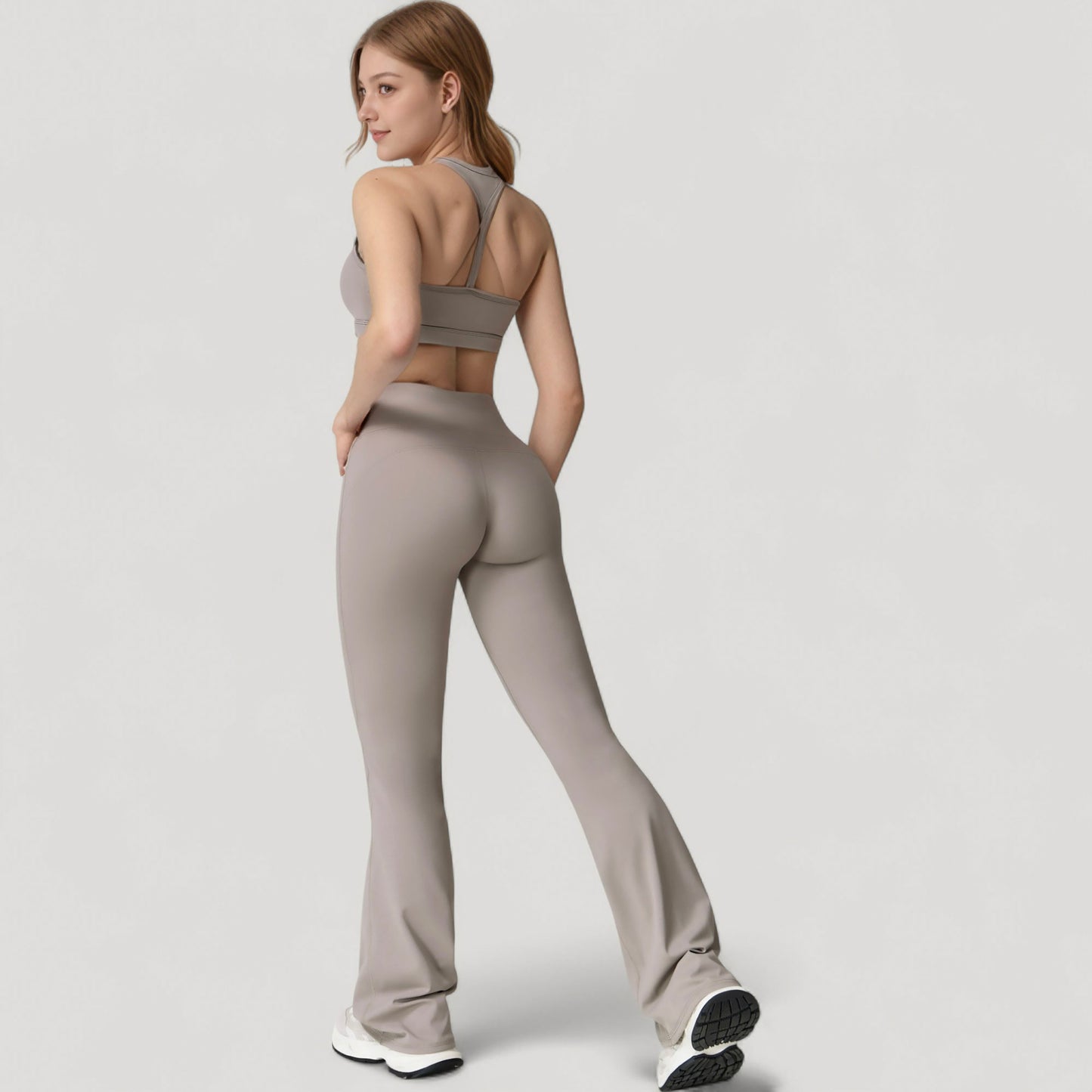 Anna-Kaci Active Women's High Waist Flared Leg Stretch Pants Smooth Fabric Seamless Waistband Active Lounge Bottoms