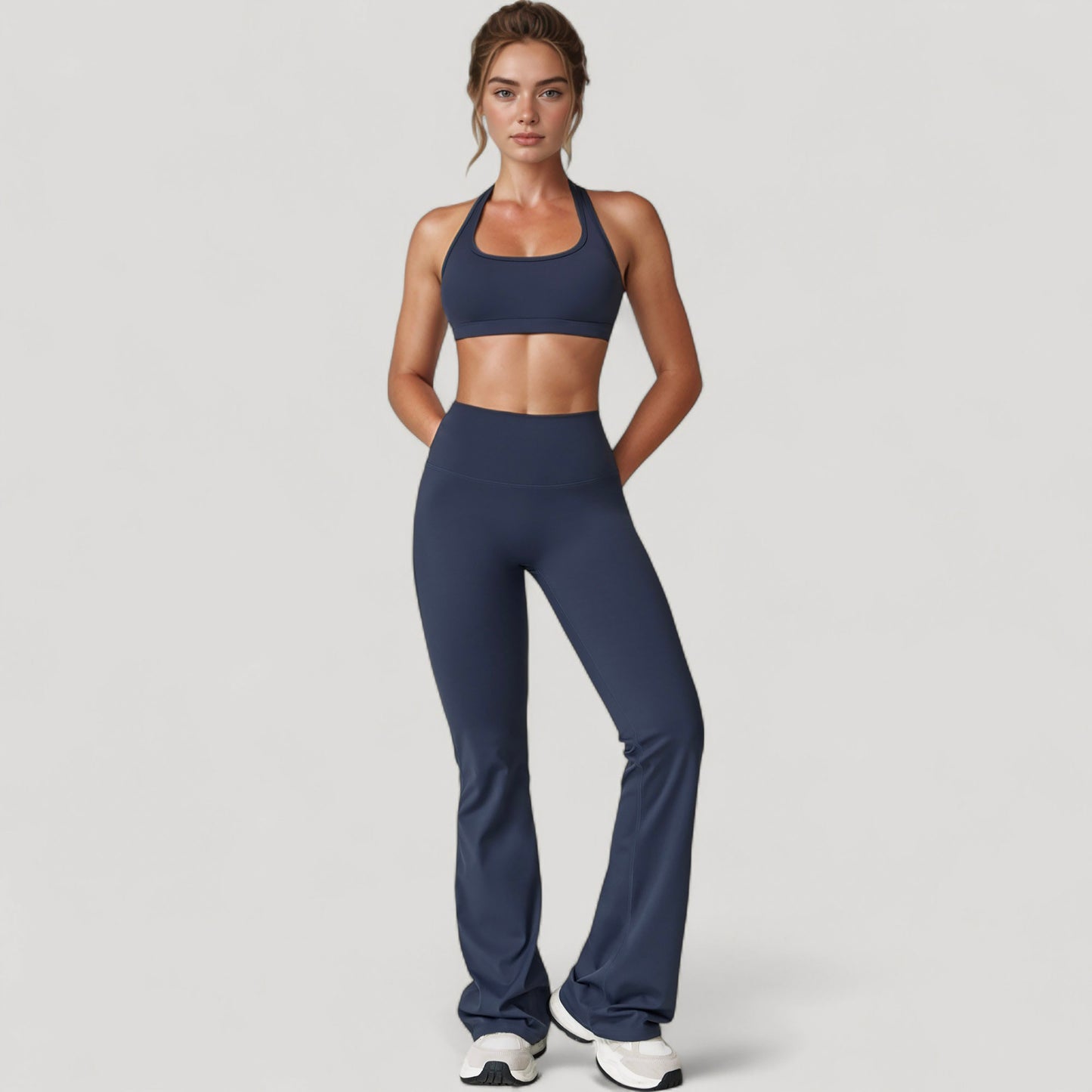 Anna-Kaci Active Women's High Waist Flared Leg Stretch Pants Smooth Fabric Seamless Waistband Active Lounge Bottoms