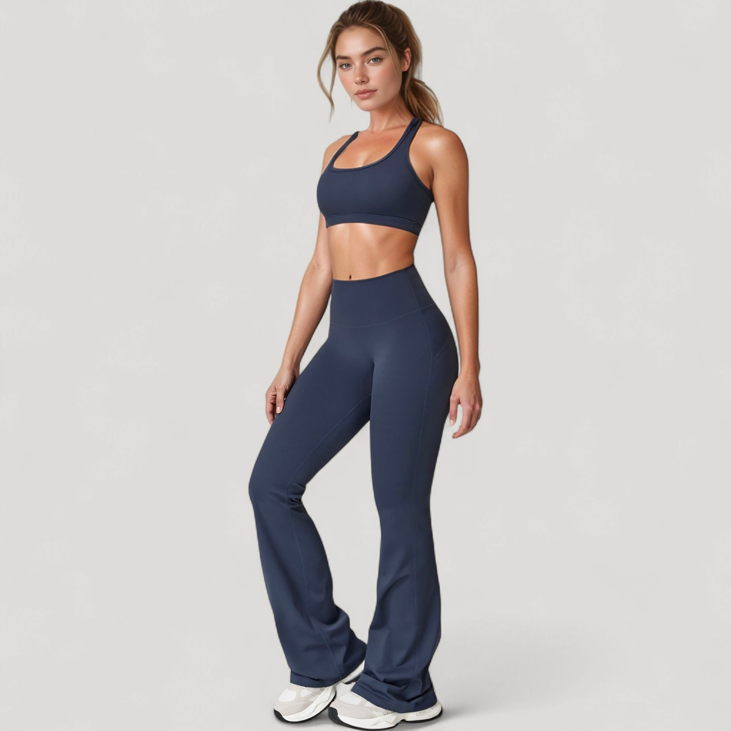 Anna-Kaci Active Women's High Waist Flared Leg Stretch Pants Smooth Fabric Seamless Waistband Active Lounge Bottoms