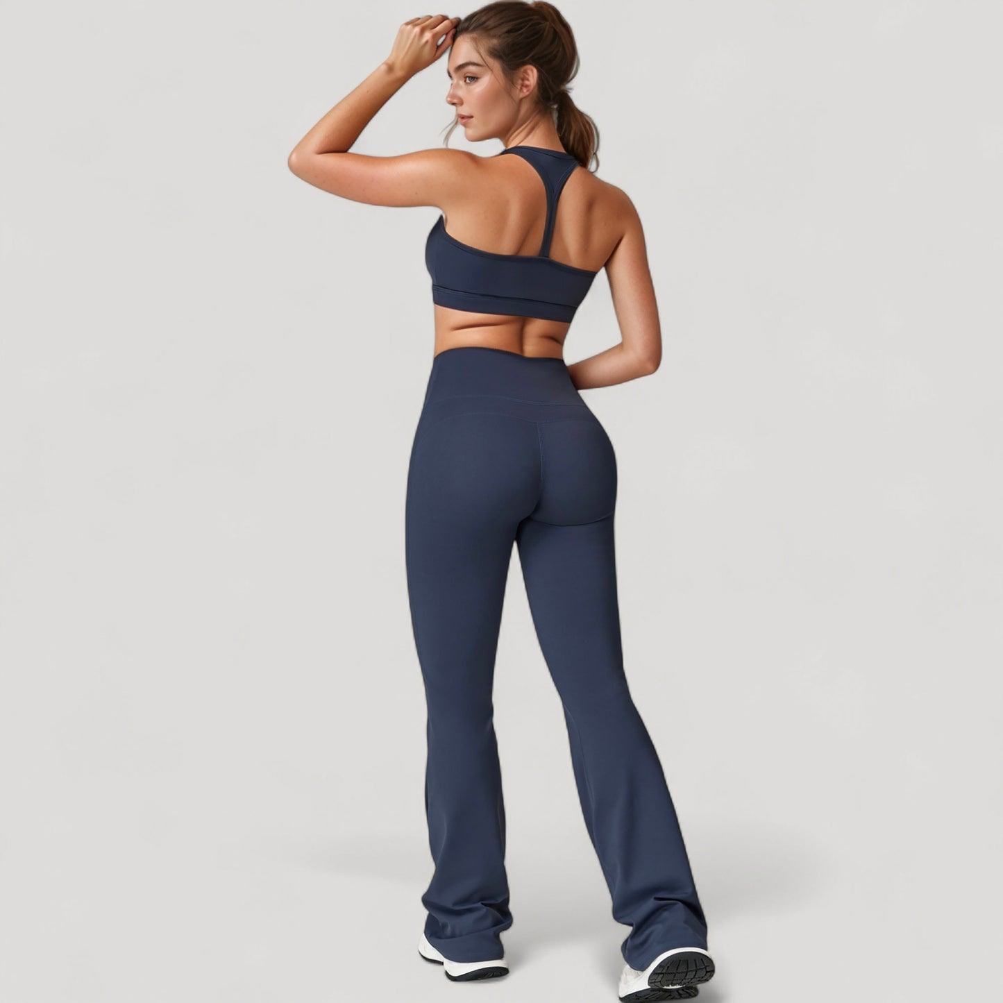 Anna-Kaci Active Women's High Waist Flared Leg Stretch Pants Smooth Fabric Seamless Waistband Active Lounge Bottoms