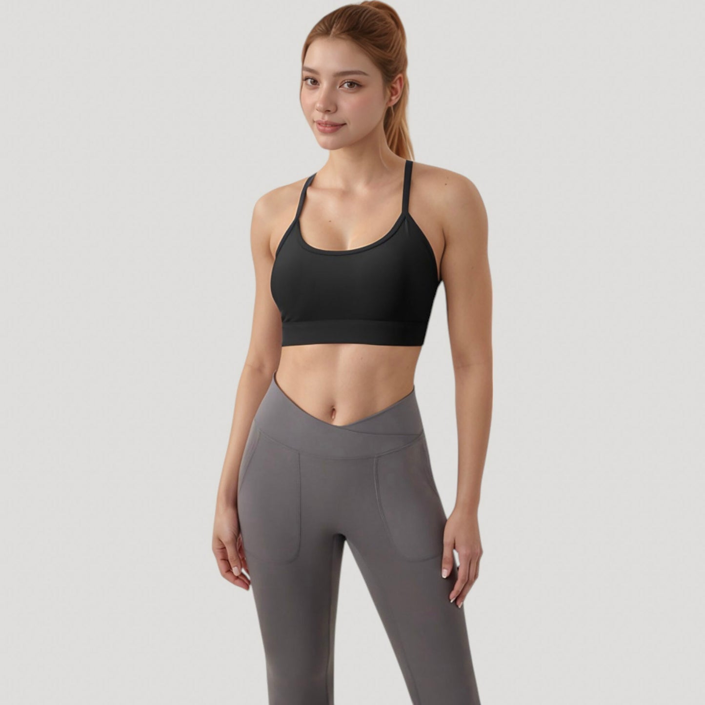 Anna-Kaci Active Women's Scoop Neck Sports Bra with Thin Straps Smooth Stretch Fabric Removable Pads Low Impact Support