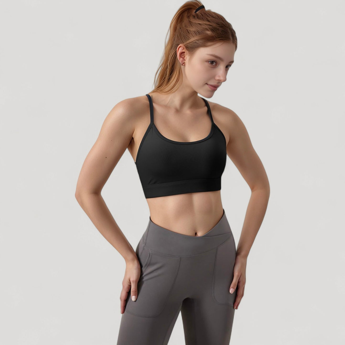 Anna-Kaci Active Women's Scoop Neck Sports Bra with Thin Straps Smooth Stretch Fabric Removable Pads Low Impact Support