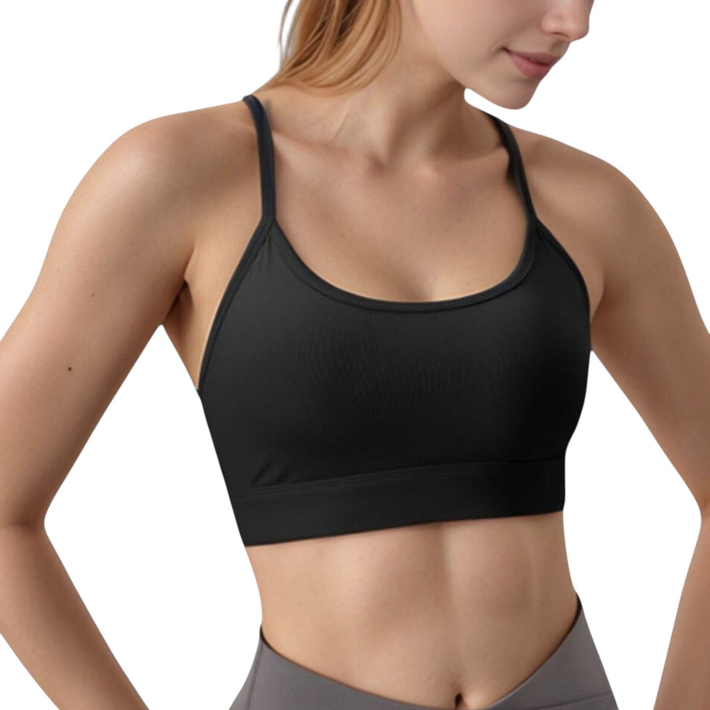Anna-Kaci Active Women's Scoop Neck Sports Bra with Thin Straps Smooth Stretch Fabric Removable Pads Low Impact Support