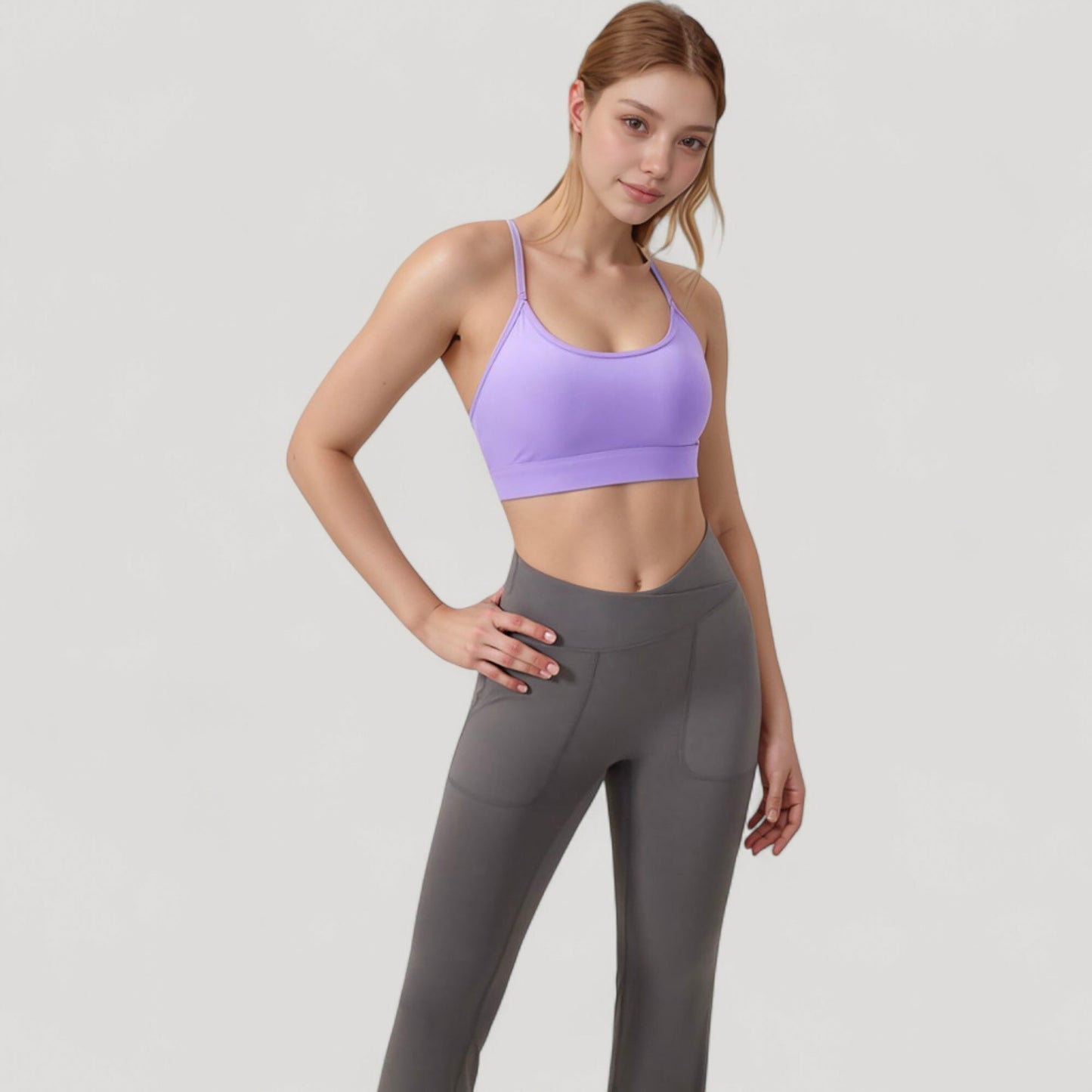 Anna-Kaci Active Women's Scoop Neck Sports Bra with Thin Straps Smooth Stretch Fabric Removable Pads Low Impact Support