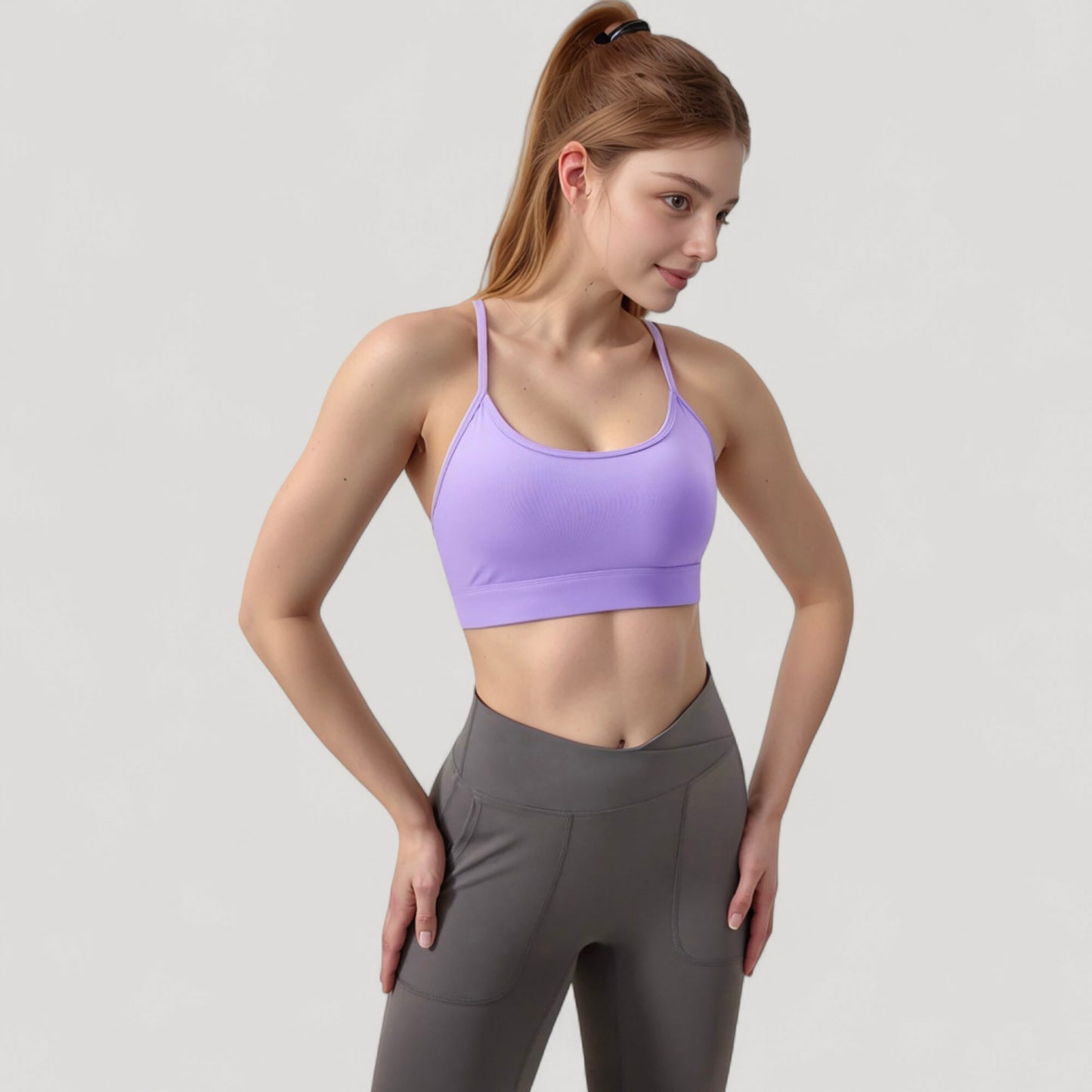Anna-Kaci Active Women's Scoop Neck Sports Bra with Thin Straps Smooth Stretch Fabric Removable Pads Low Impact Support