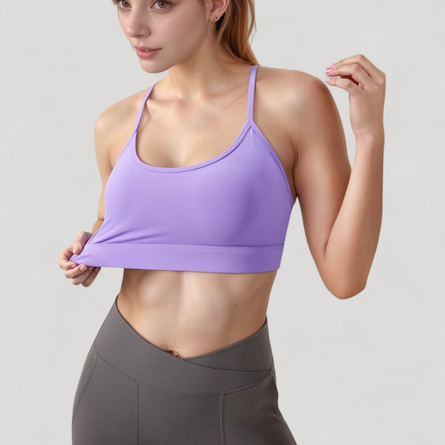 Anna-Kaci Active Women's Scoop Neck Sports Bra with Thin Straps Smooth Stretch Fabric Removable Pads Low Impact Support